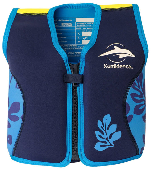 Chaqueta de Natación Infantil Konfidence azul navy y azul con estampado de palmeras