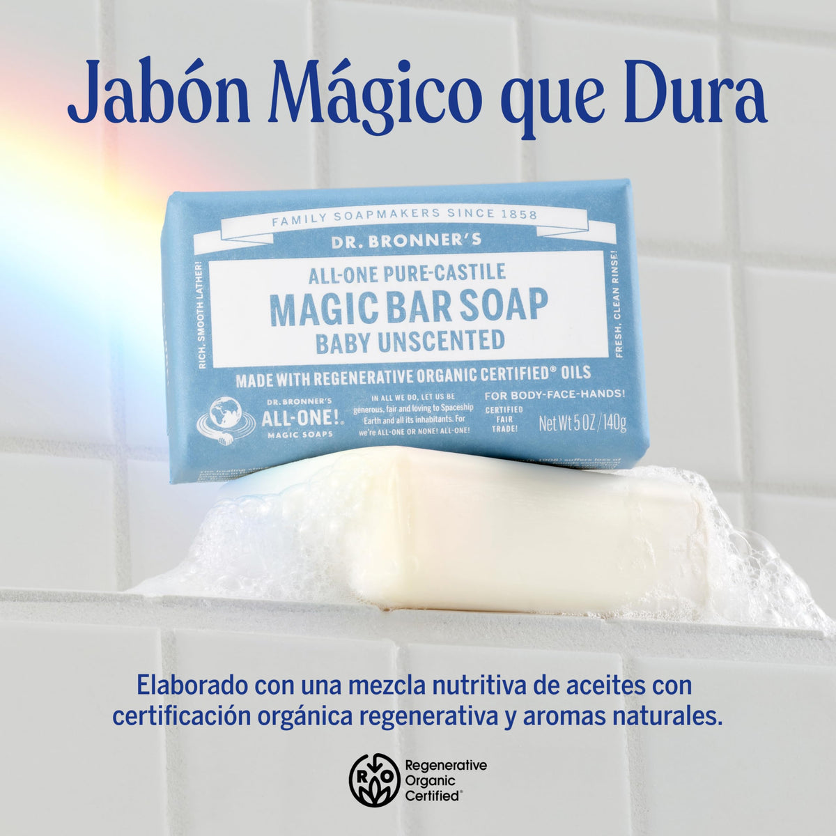 Dr. Bronner's | Jabón de castilla orgánico en barra, fórmula concentrada, suavidad pura y cuidado para piel sensible, sin aceite esencial, aroma Sin Aroma (3 pack)