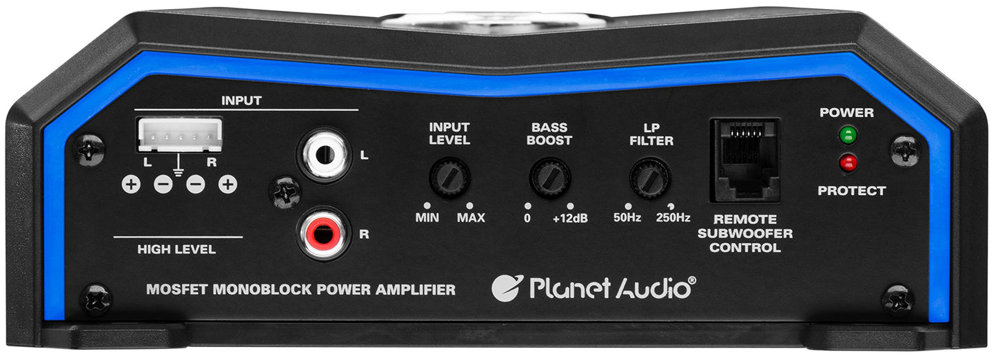 Amplificador Monoblock Planet pl2500.1 Plata Control Remoto 2500 W Clase A/B 2 Ohmios MOSFET para Subwoofer Audio 2000 Watts