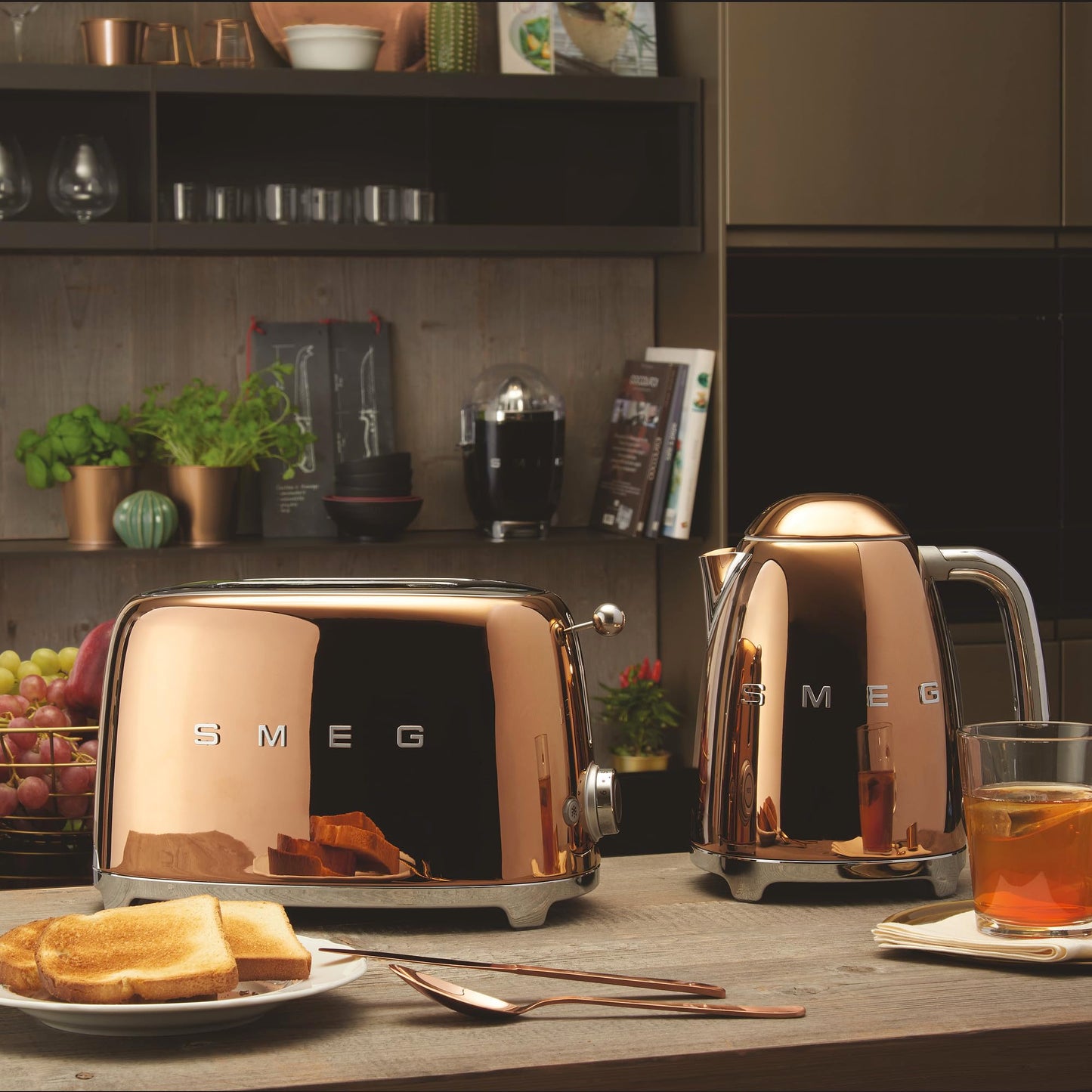 Smeg TSF01RGUS Edición Limitada 50's Estilo Retro Estética tostador de 2 rebanadas Oro Rosa, Cobre