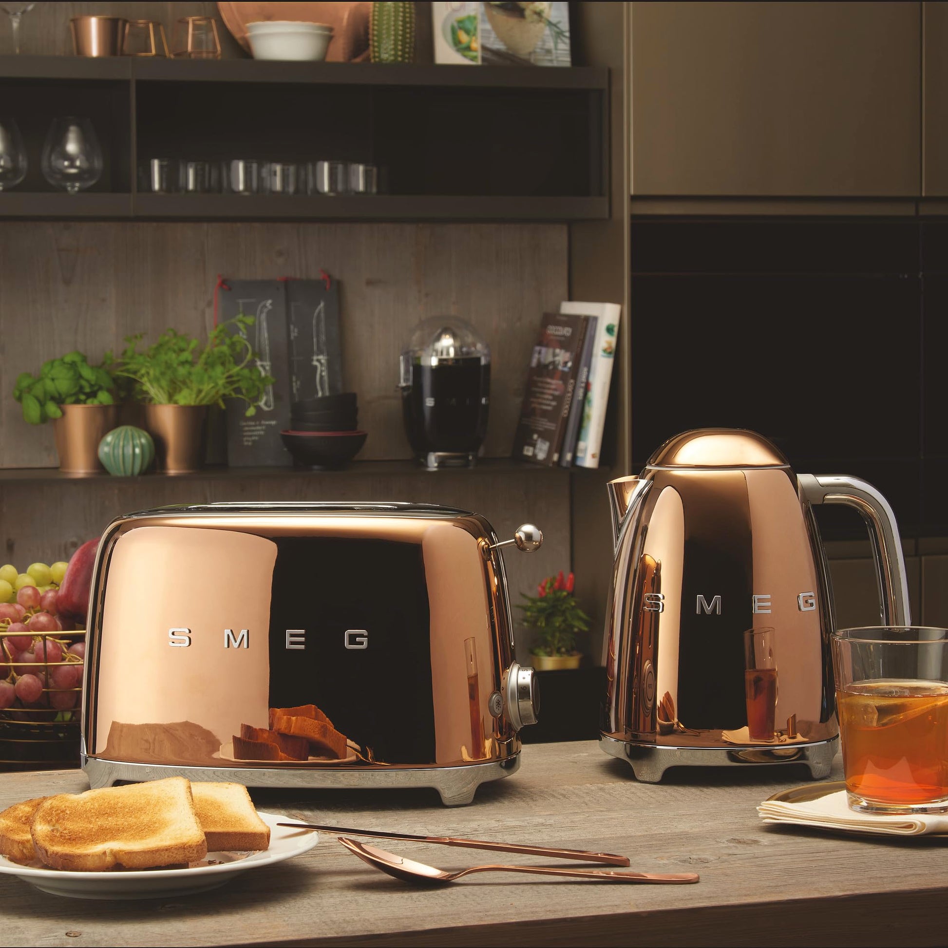 Smeg TSF01RGUS Edición Limitada 50's Estilo Retro Estética tostador de 2 rebanadas Oro Rosa, Cobre
