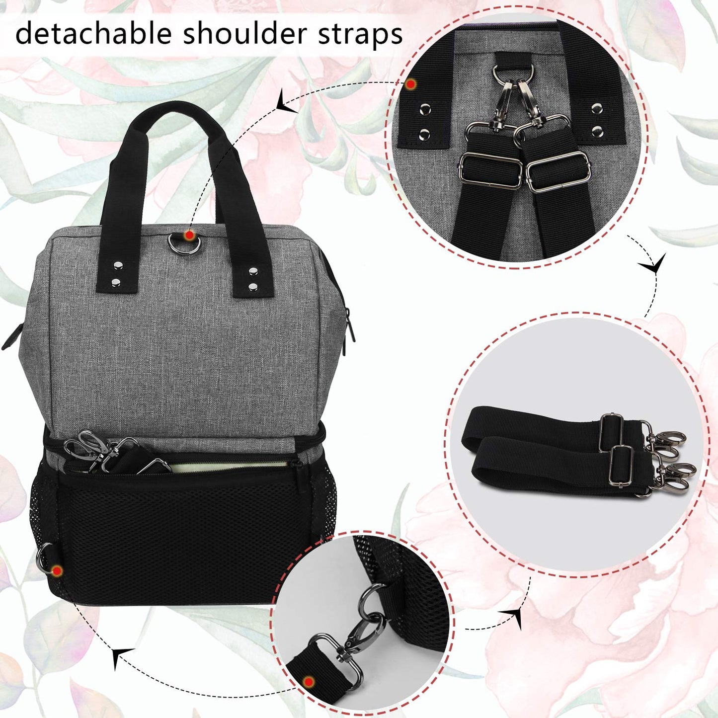 (Breast Pump Backpack, Gray) - Luxja Breast Pump Bag with 2 Compartments for Breast Pump and Cooler Bag, Breast Pumping Bag with 2 Options for Wearing (Fits Most Major Breast Pump), Grey