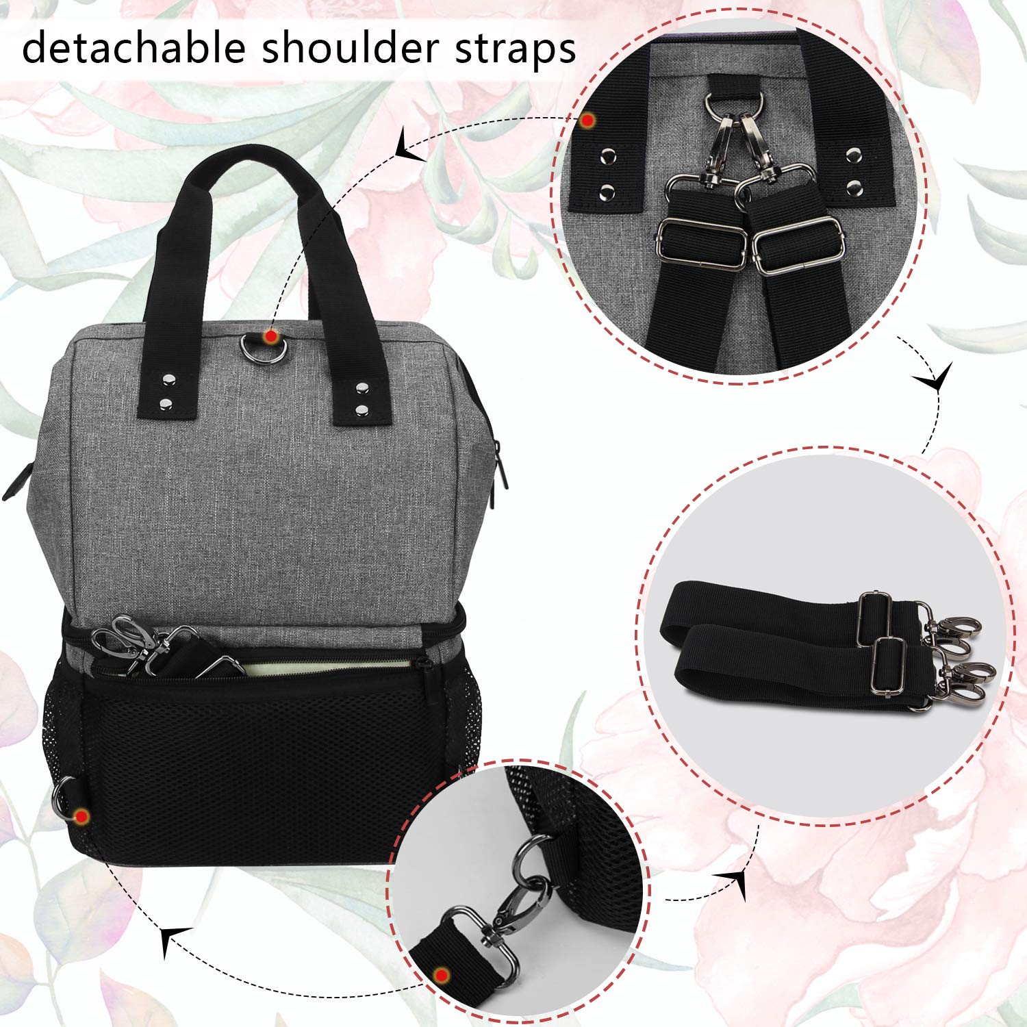 (Breast Pump Backpack, Gray) - Luxja Breast Pump Bag with 2 Compartments for Breast Pump and Cooler Bag, Breast Pumping Bag with 2 Options for Wearing (Fits Most Major Breast Pump), Grey