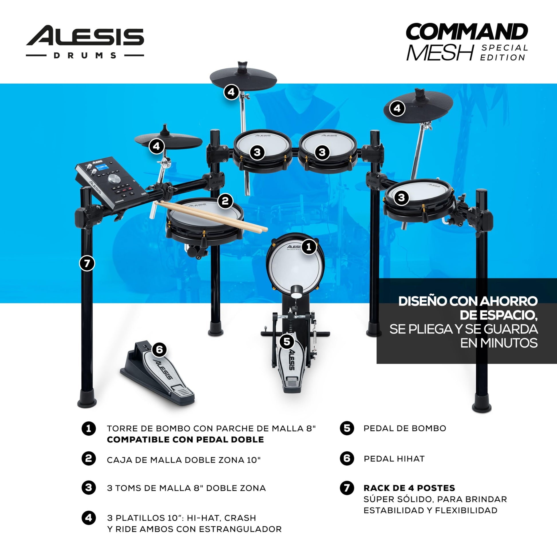 Alesis Surge Mesh SE Kit - Set de Batería Electrónica, conectividad MIDI USB, parches de malla, módulo percusión, rack sólido, 40 kits y 385 sonidos