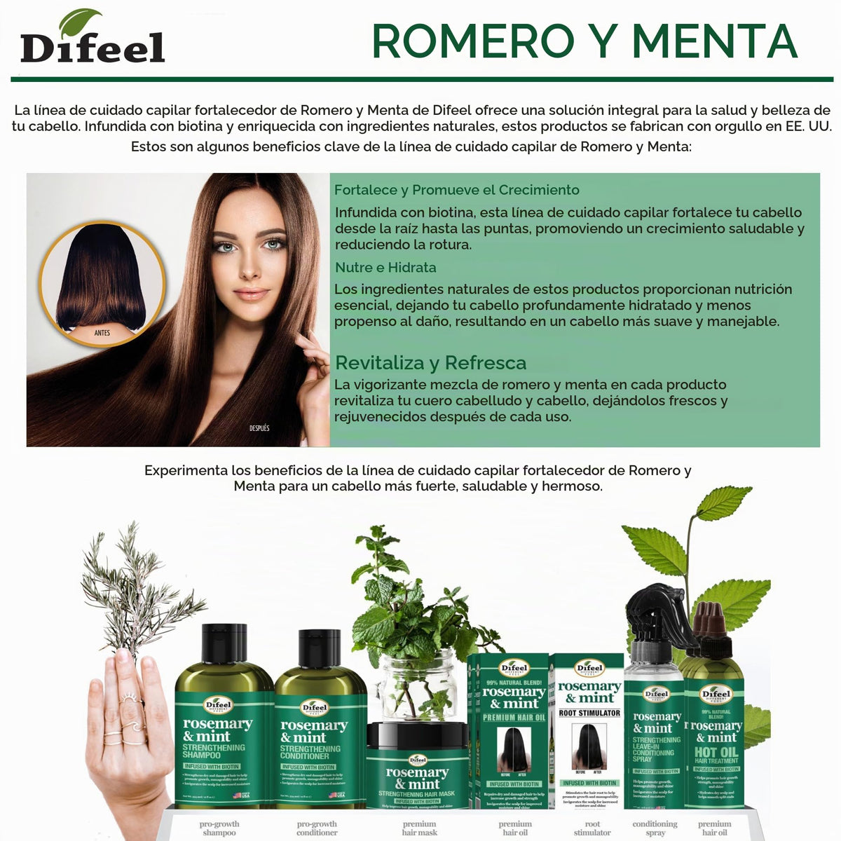Tratamiento del Cuero Cabelludo Difeel Romero Menta Crecimiento del Cabello 2.5 oz