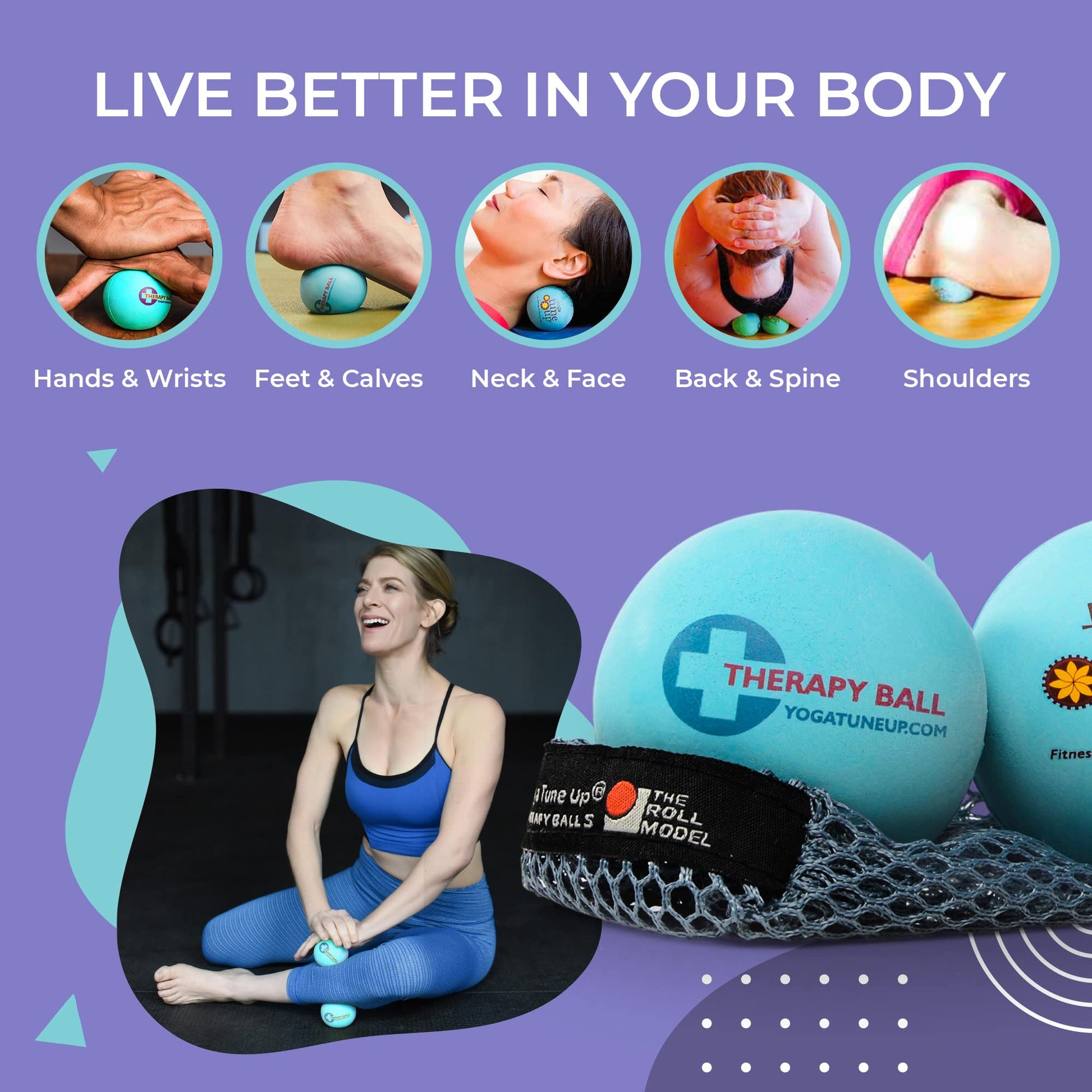 Bolas de Masaje Yoga Tune Up Fitness Azul Aguamarina con Liberación Miofascial para Alivio del Dolor