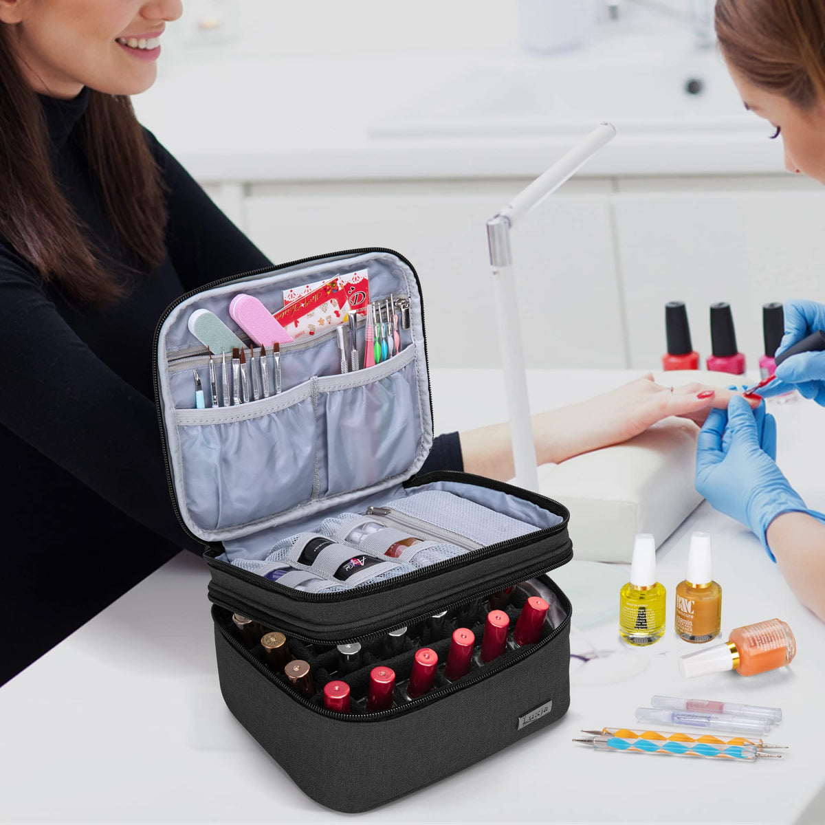 Luxja Nail Polish Carrying Case - Holds 20 Bottles (15ml - 0.5 fl.oz) or 30 Bottles (7ml - 0.27 fl.oz), Portable Organizer Bag for Nail Polish and Manicure Set, Black