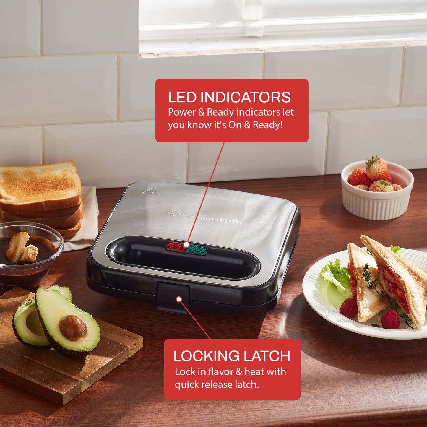 Sandwichera Elite Gourmet Acero Superficie Antiadherente 750W