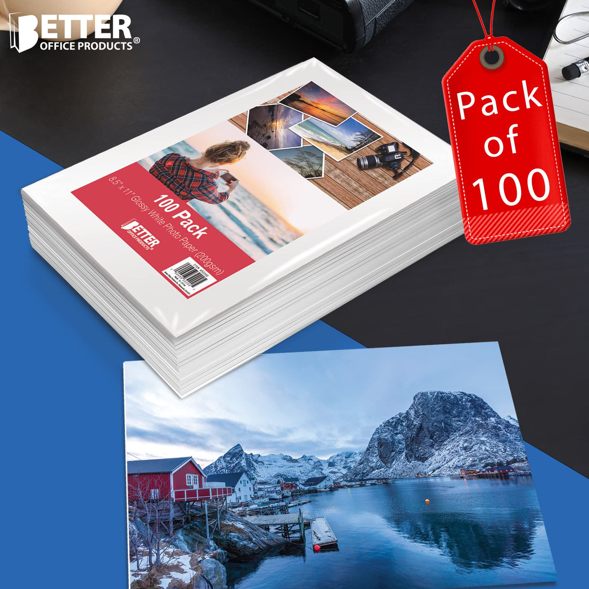 Papel Fotográfico Brillante Better Office Products 8.5 x 11 Pulgadas 200 g/m² Paquete de 100 Hojas