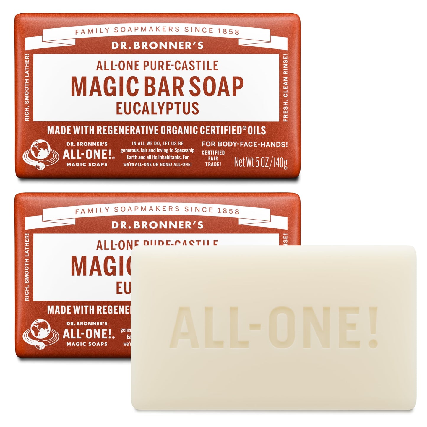 Dr. Bronner's | Jabón de castilla orgánico en barra, fórmula concentrada, frescura herbal y respiración clara, con aceite esencial de Eucalipto, aroma Eucalipto (2 pack)