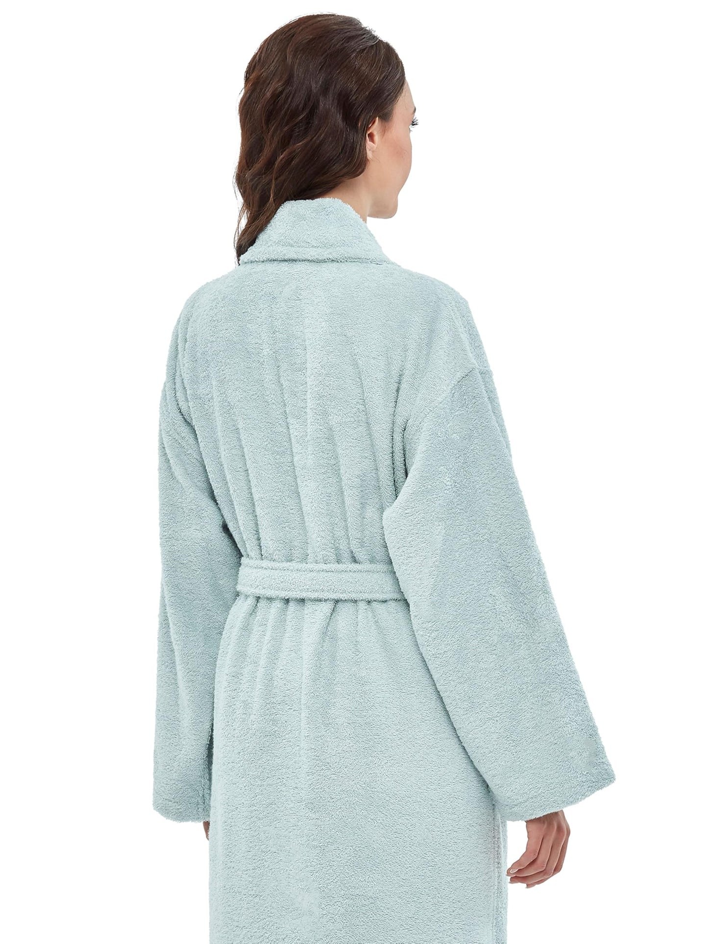 Arus Bata de mujer con cuello chal, bata de baño de algodón turco de felpa, largo hasta el suelo, color verde menta, talla L/XL