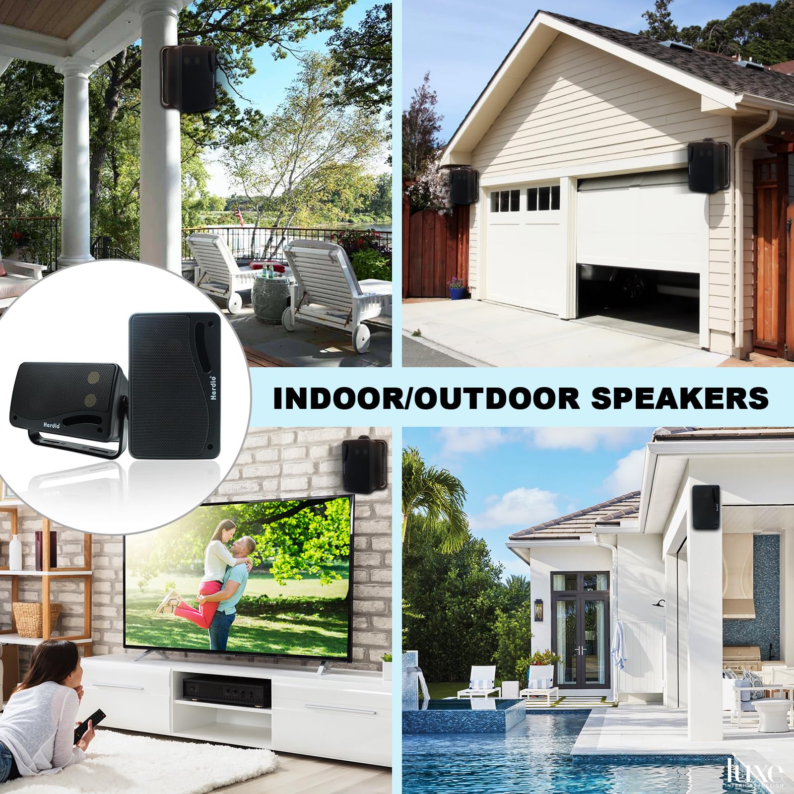 Herdio 3.5 Pulgadas Bocinas para Exterior,200W Altavoces para Exteriores, Resistente al Agua, Adecuado para el hogar, Patio, Terraza,Patio Trasero (2 Altavoces,Negros)