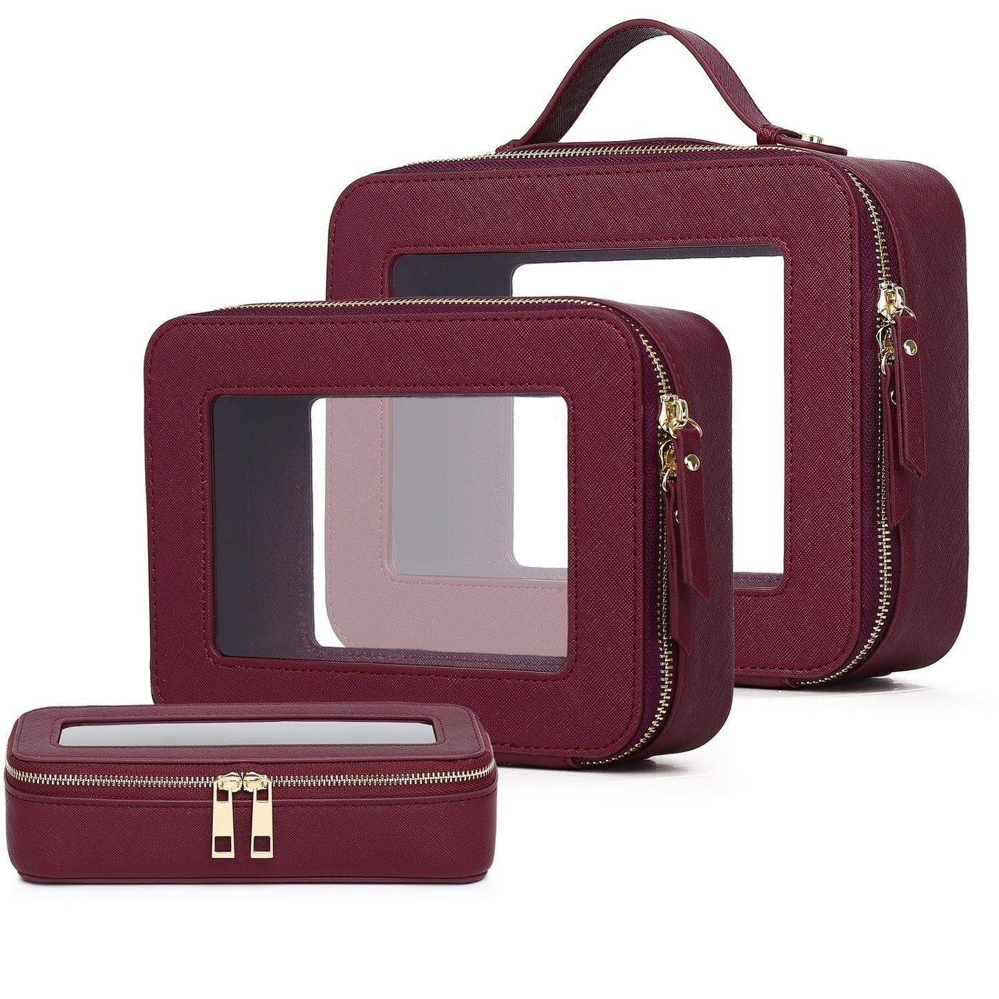 Pinkmik - Estuche para brochas de maquillaje transparente de viaje y neceser, bolsa de maquillaje pequeña con cierre, organizador para mujer, B5/Borgoña, L+M+SLIM, Set de maquillaje de viaje