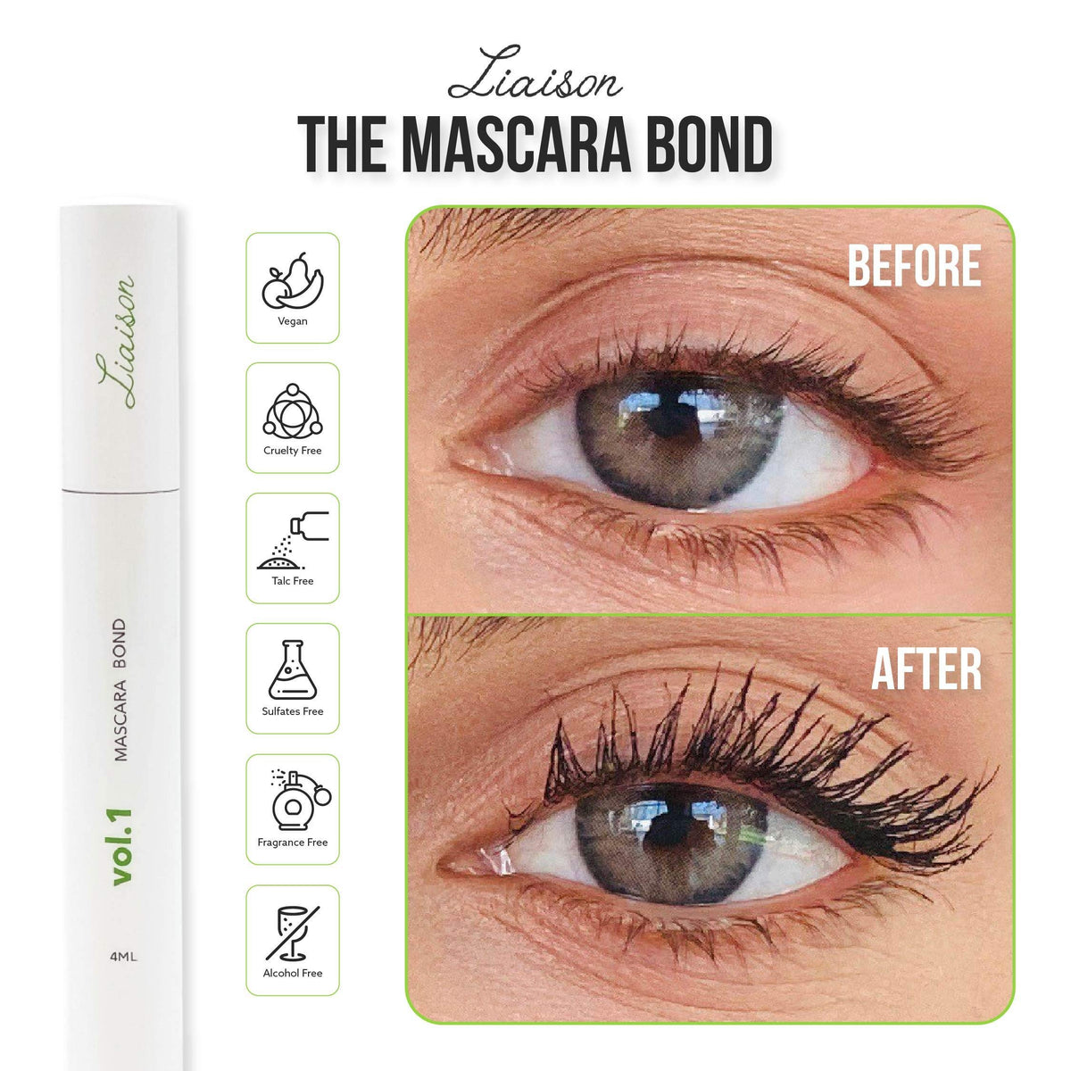 Liaison- Mascara Bond (4ML) Máscara de pestañas Volume and Length - Complejo de crecimiento de péptidos - Máscara voluminizadora y alargadora