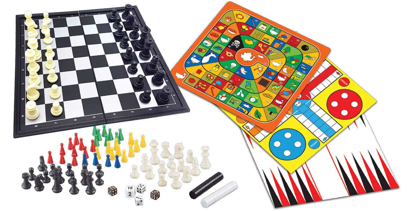 LEXiBOOK - Juego de juegos 8 en 1, ajedrez, damas, backgammon, damas chinas, juego Morris de nueve hombres, juego de serpientes y escaleras, juego de ganso, juego de ludo, JGM800