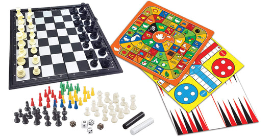 LEXiBOOK - Juego de juegos 8 en 1, ajedrez, damas, backgammon, damas chinas, juego Morris de nueve hombres, juego de serpientes y escaleras, juego de ganso, juego de ludo, JGM800