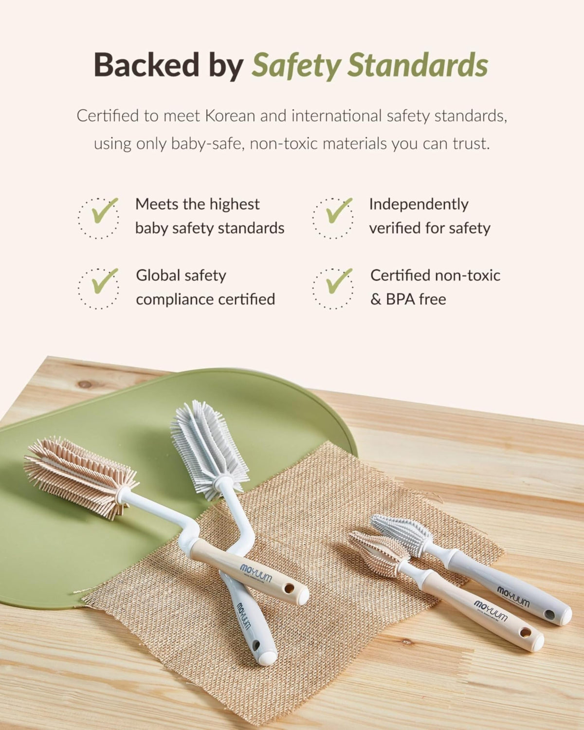 Moyuum - Juego de cepillos de silicona para biberones y pezones, fabricado en Corea, mango giratorio de 360 grados, cerdas suaves, agujero para colgar para secado y almacenamiento rápido, apto para