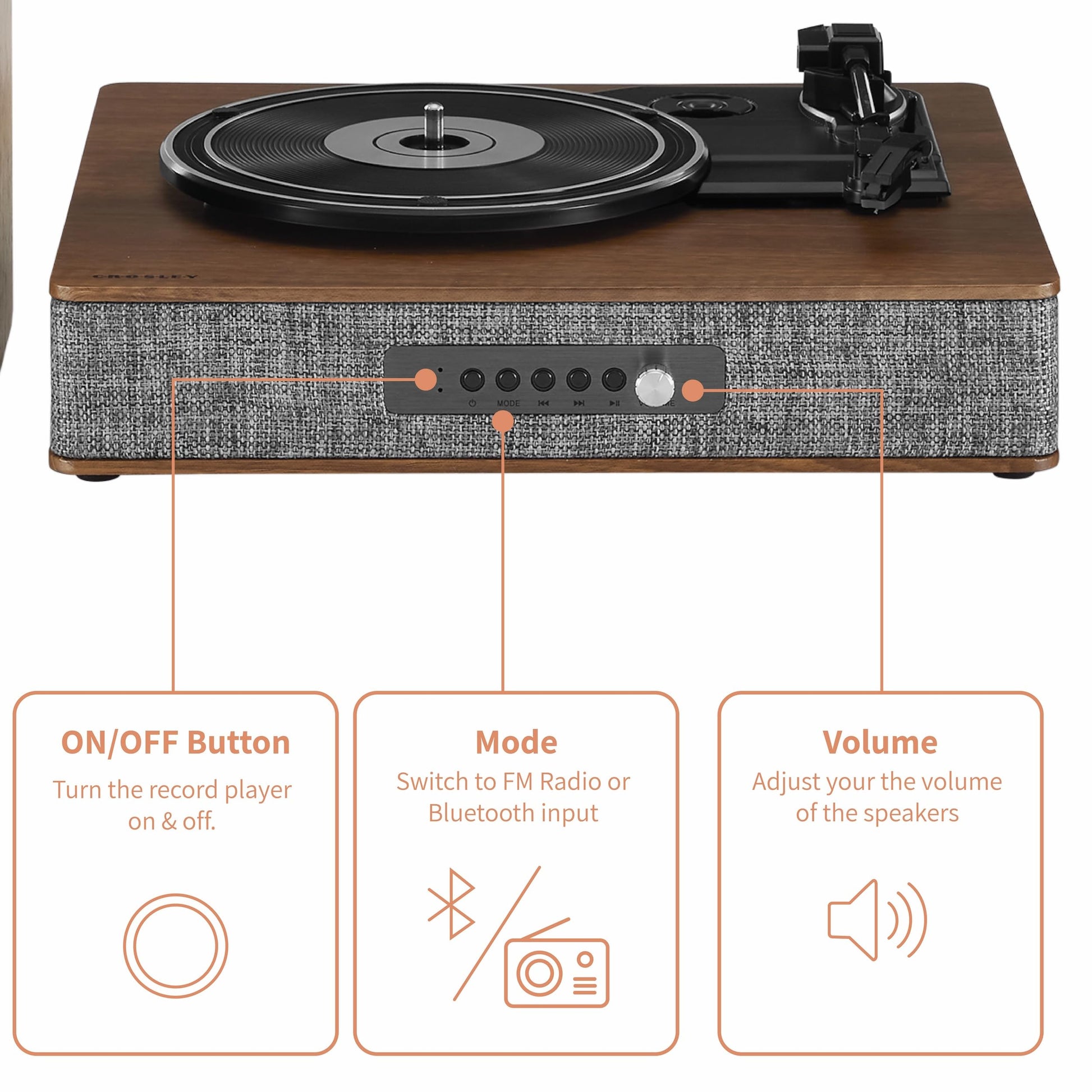Crosley Aria - Tocadiscos Bluetooth de 3 Velocidades con Altavoces Estéreo Incluidos, Color Gris