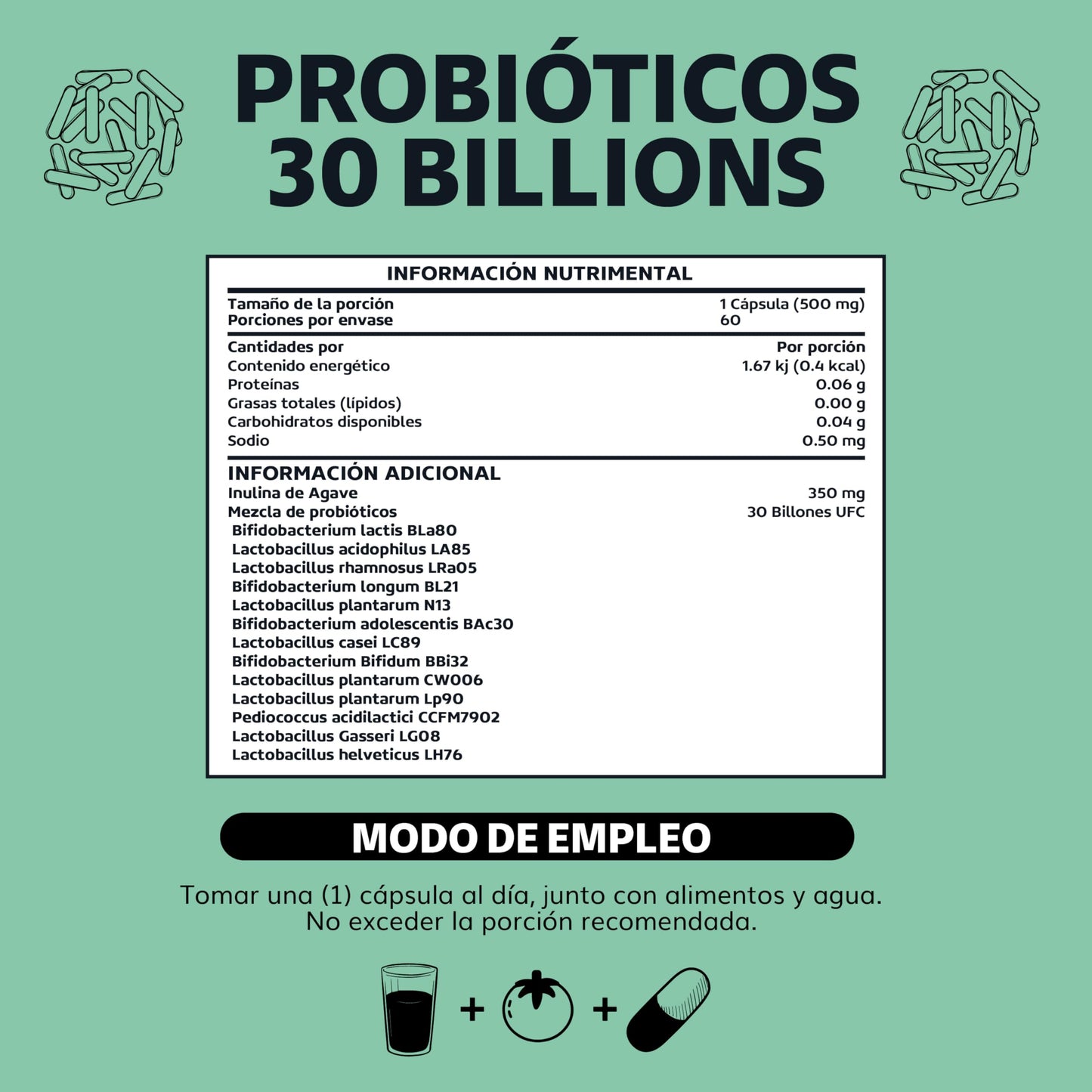 Probióticos Vegano 30 Billion UFC + Prebióticos e Inulina de Agave con Tecnología de Microencapsulación para Hombre y Mujer