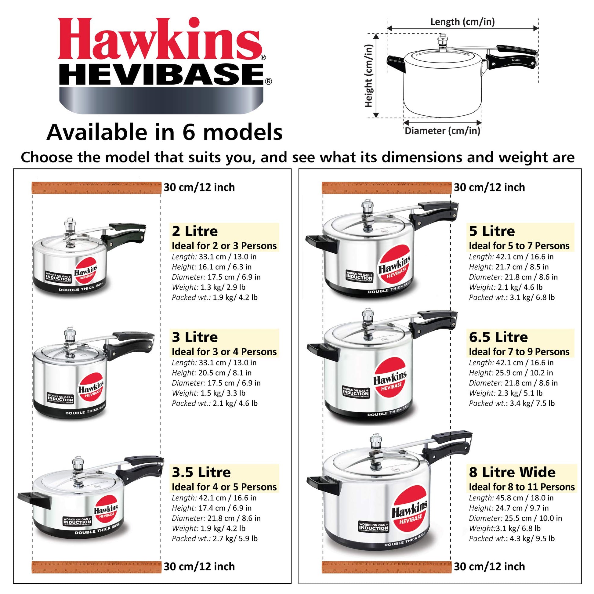 Hawkins Hevibase IH20 olla de presión de inducción, pequeña, plateada, Plateado, 3.5-Litre, 1
