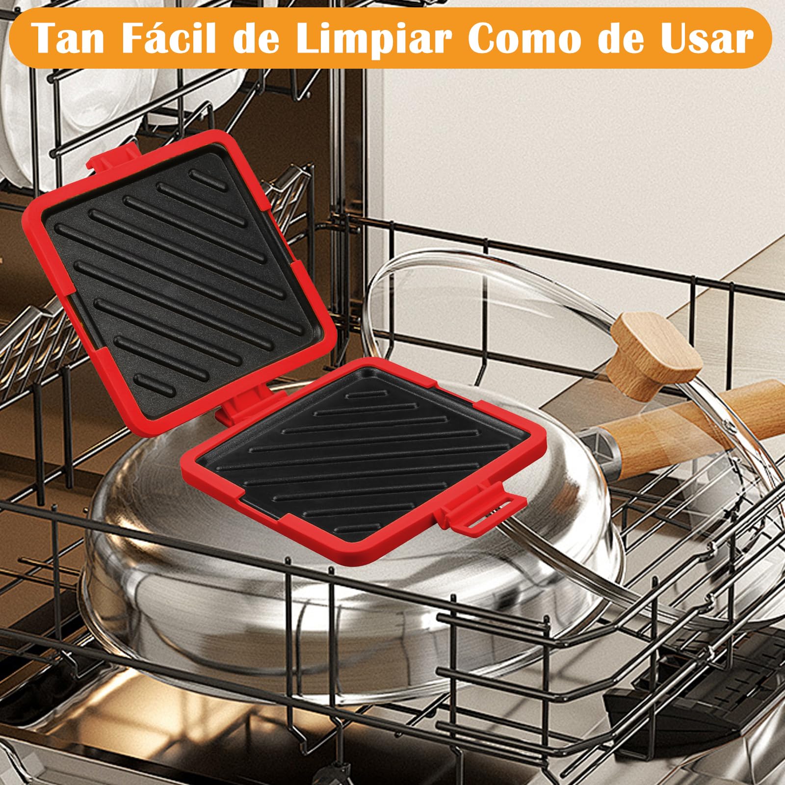 Garqitwan Tostadora para Microondas, Sandwichera Tostada para Microondas, Gofrera Multifunción Antiadherente con Correas de Silicona Ajustables (Rojo)
