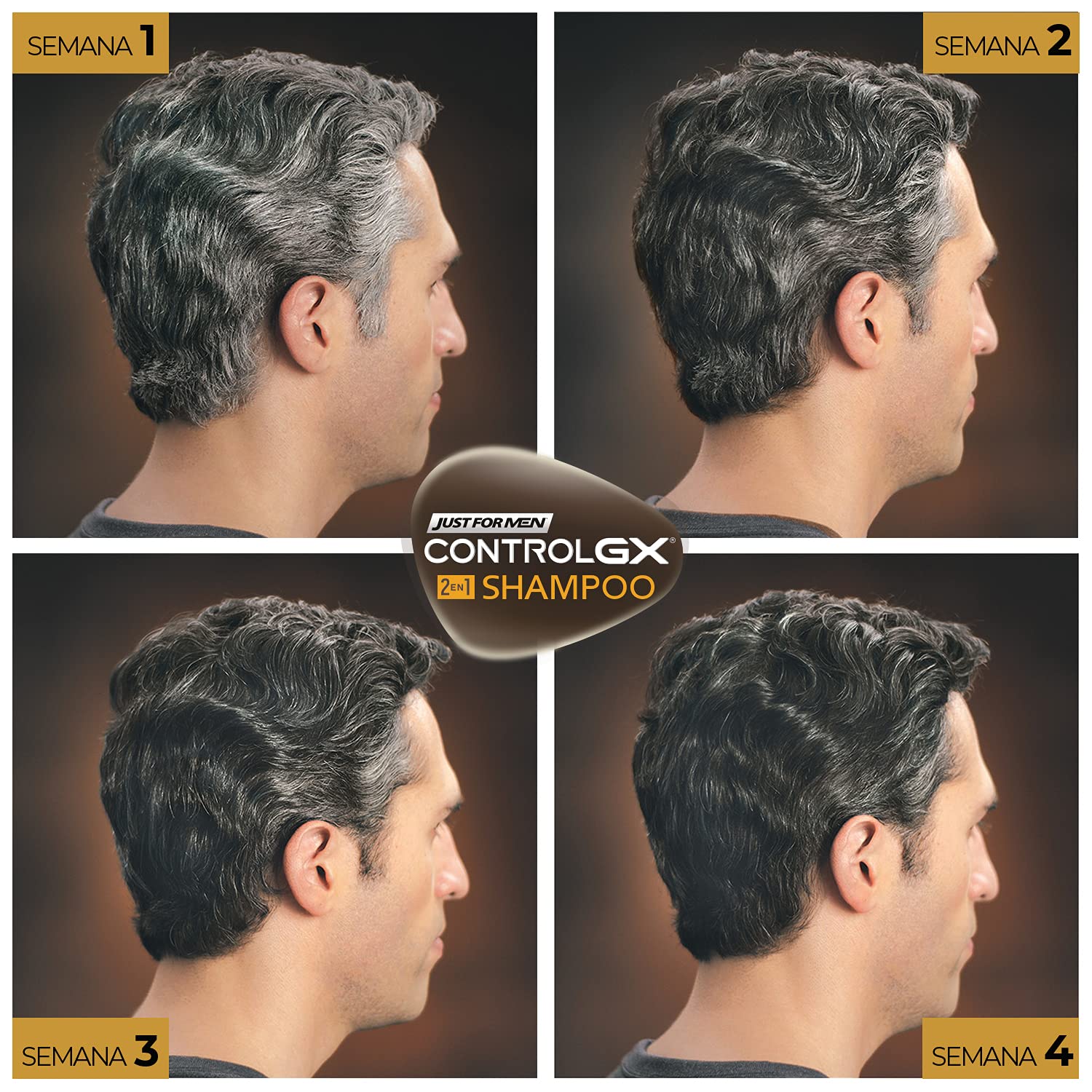 JUST FOR MEN Control GX Shampoo Desvanecedor Canas 118ml | Color Natural, Suave