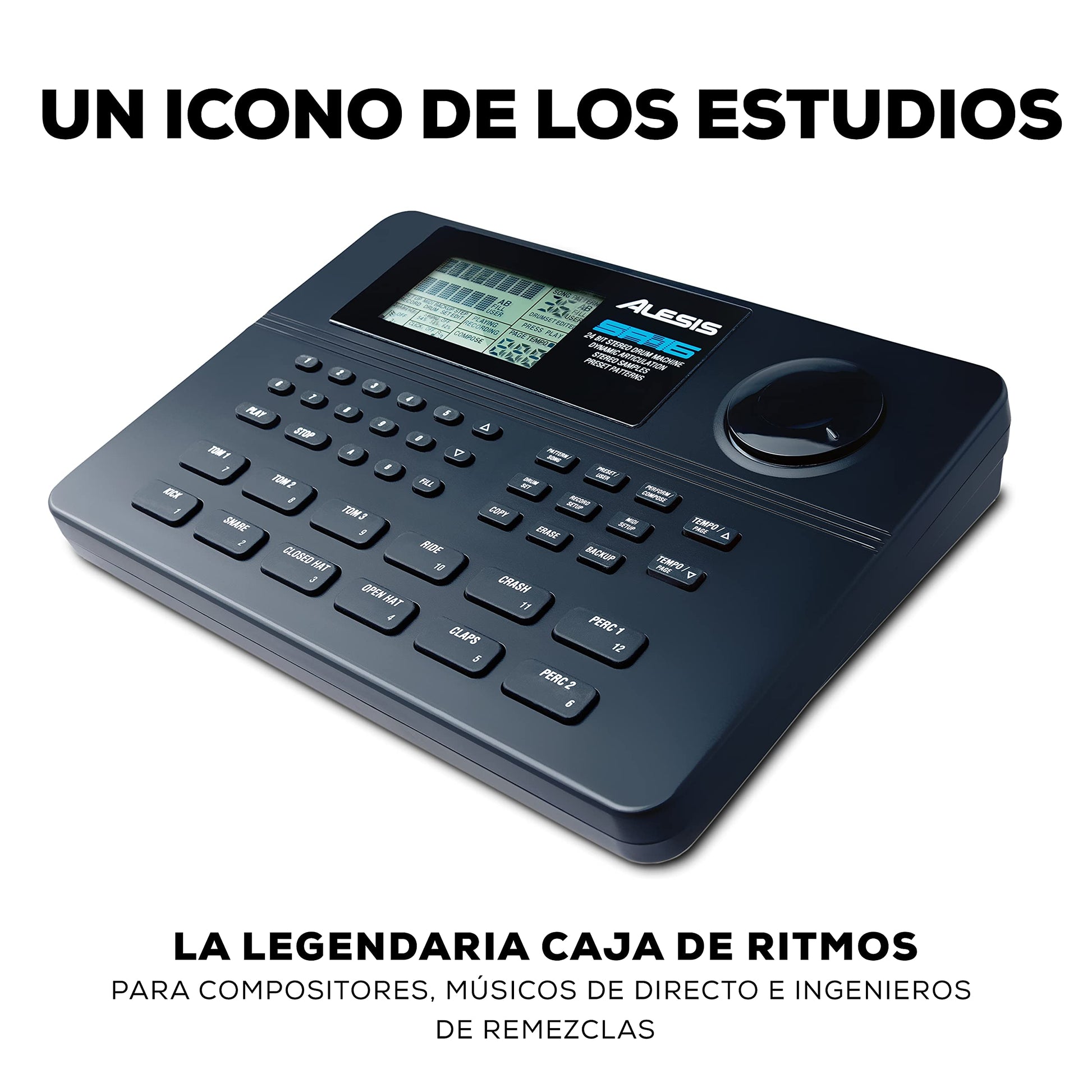 Alesis SR16 - Caja de ritmos de 24-bit estéreo con 12 pads, 233 sonidos asignables y efectos incorporados, varias entradas y salidas, 100 patterns