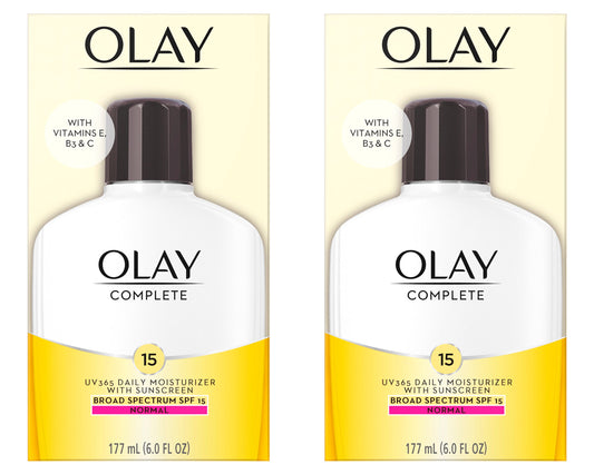 Olay Complete Lotion All Day Moisturizer with SPF 15 for Normal Skin, 6.0 fl oz, Pack of 2