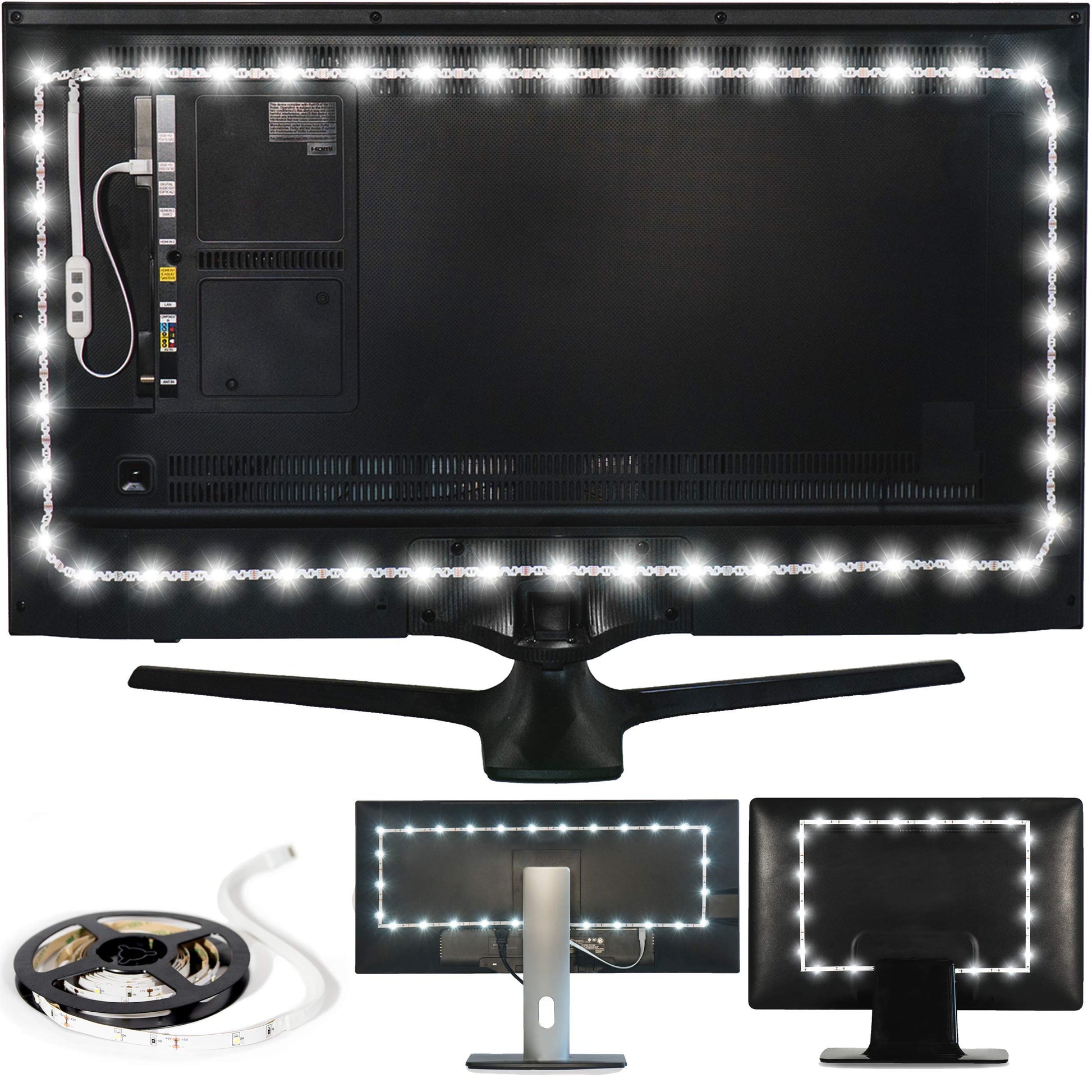 Luminoodle USB iluminación de polarización – Franja luminosa, luz ambiente para cine en casa, retroiluminación LED – 6500 K iluminación de acento para reducir la fatiga ocular, mejora contraste, Blanco, Medium (6.5 ft)