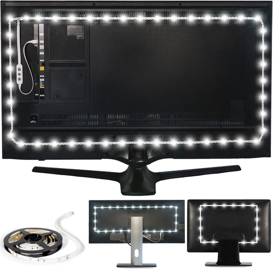 Luminoodle USB iluminación de polarización – Franja luminosa, luz ambiente para cine en casa, retroiluminación LED – 6500 K iluminación de acento para reducir la fatiga ocular, mejora contraste, Blanco, Medium (6.5 ft)