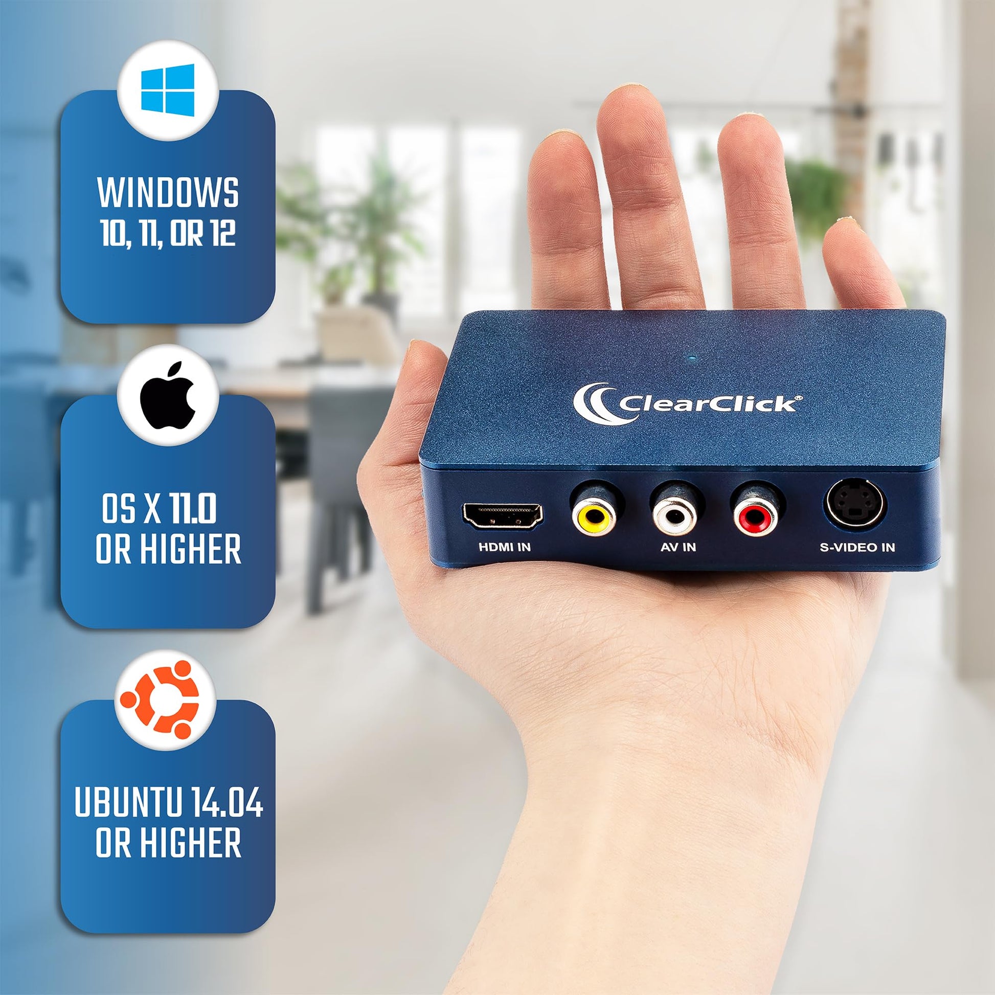 ClearClick Video to USB 1080P Audio Video Capture & Live Streaming Device - Entrada HDMI, AV, RCA, S-Video, VCR, VHS, videocámara, Video8, Hi8, DVD, sistemas de juegos - USB-C Plug & Play