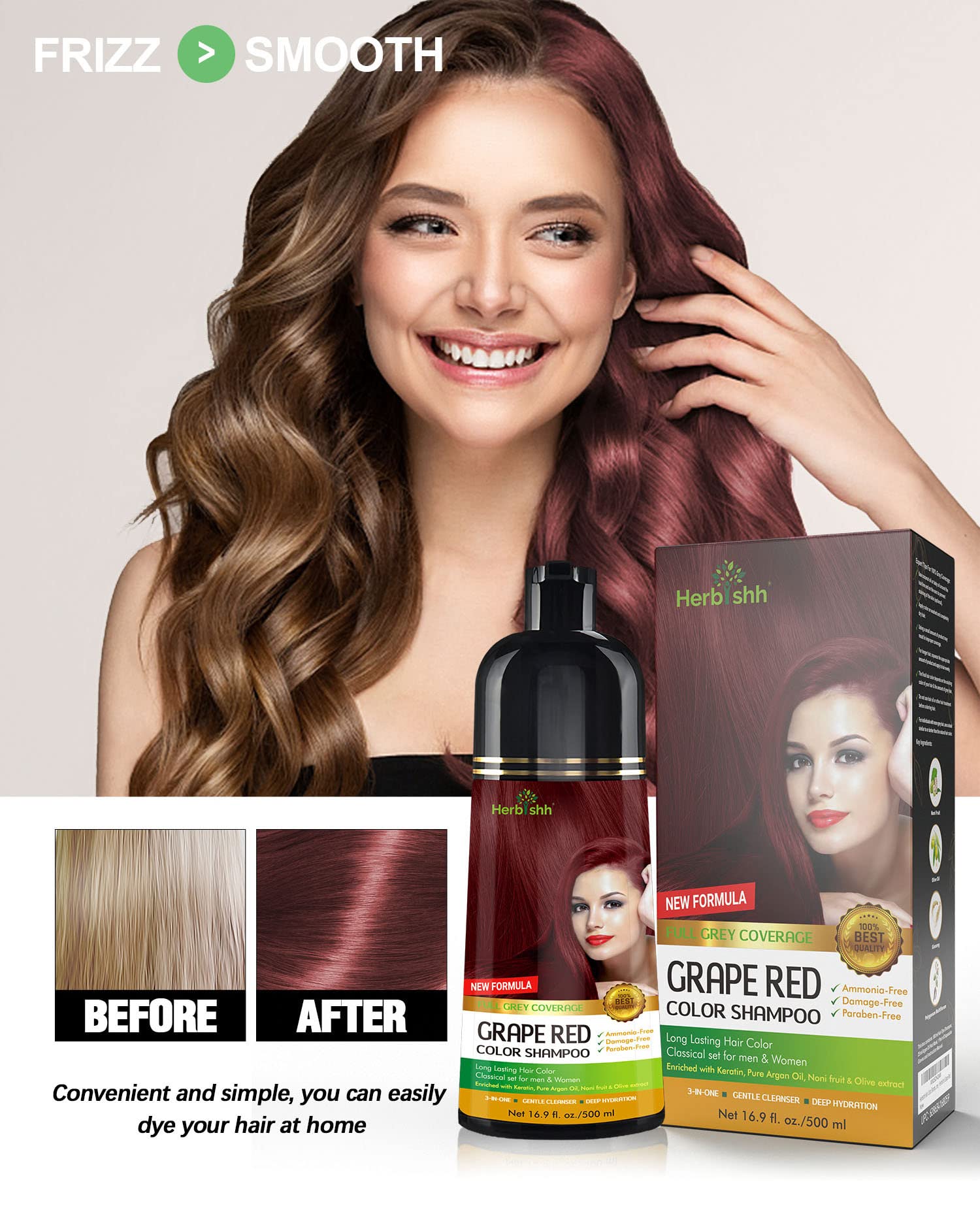 Herbishh - Champú colorante para cabello gris, champú con tinte natural para el cabello, colorea el cabello en minutos