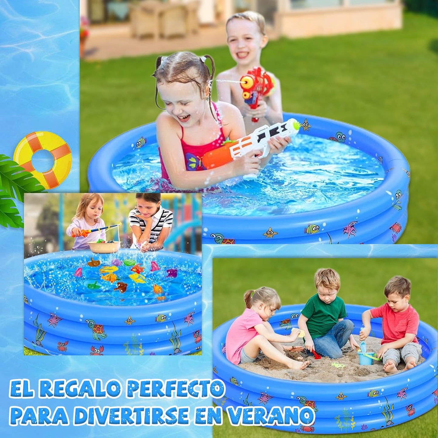 Alberca Inflable Sugarzoon Azul con 3 Niveles para Niños y Adultos