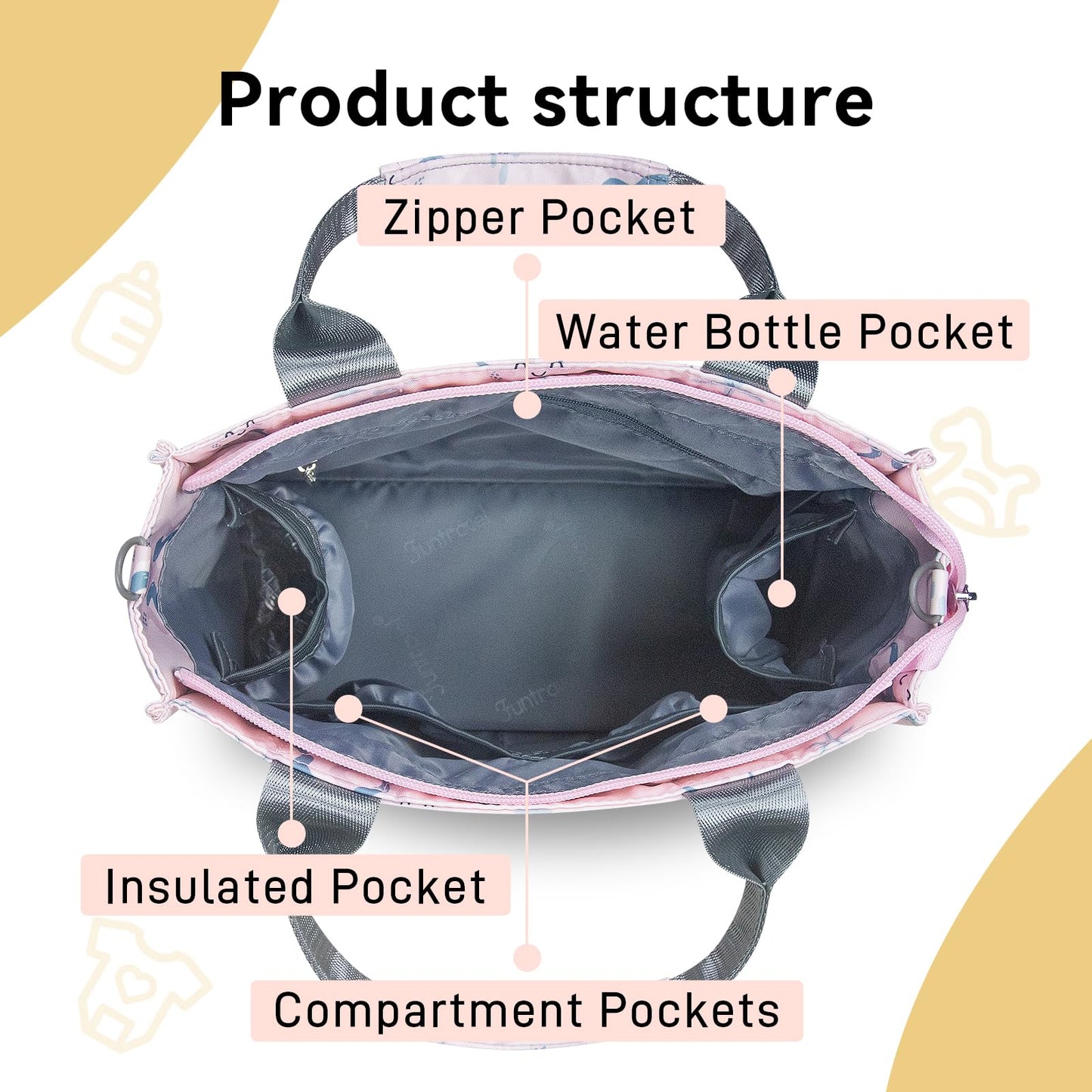 PHEBEN - Bolsa de pañales pequeña impermeable, de viaje, mini bolsa de pañales multifunción para bebé (pulpo rosa)