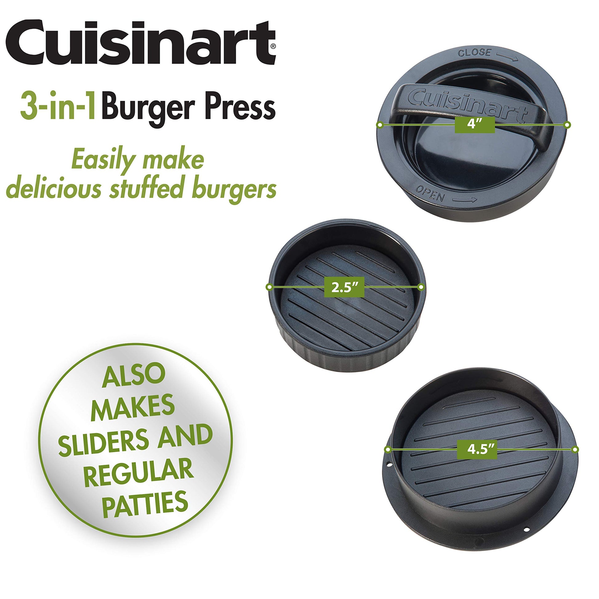 Cuisinart - Prensa para Hamburguesas rellenas 3 en 1 CSBP-100, Negra