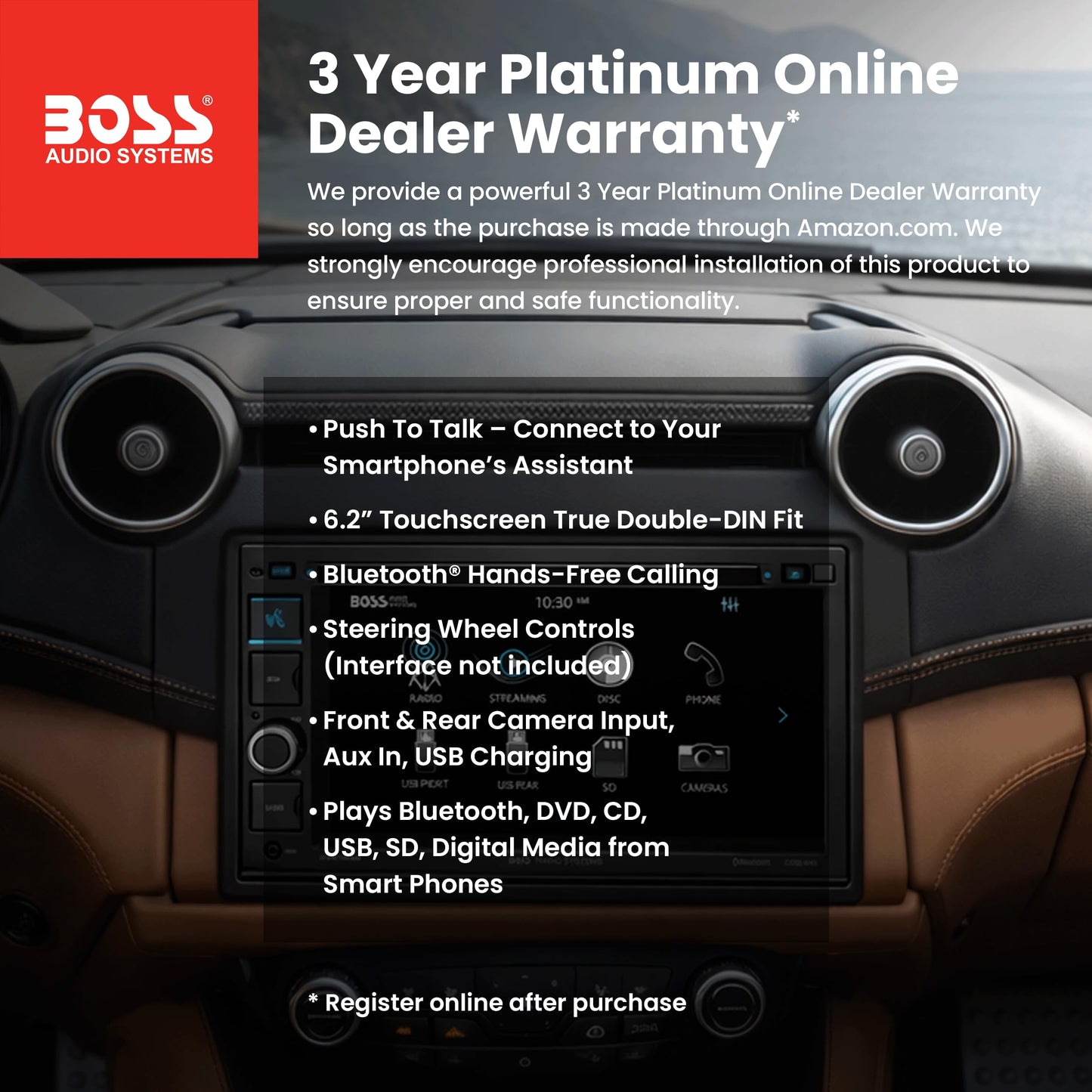 Boss Audio BV9364B - Bluetooth Activado, In-Dash, Double DIN, DVD/MP3/CD /Receptor AM/FM, con una pantalla ancha de 6.2", Touchscreen, Monitor Digital TFT