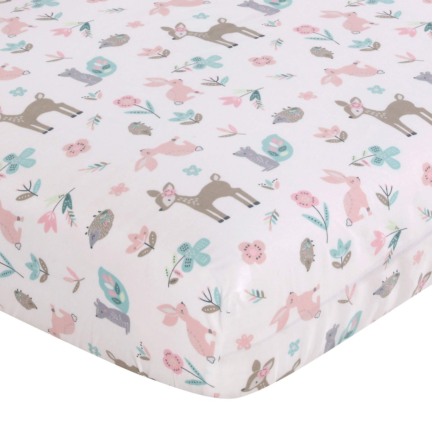 Levtex Baby - Juego de cama Everly Crib - Juego de cama para bebé, color gris azulado y verde azulado, ciervos del bosque y amigos, juego de 5 piezas incluye colcha, sábana bajera, apilador de pañales