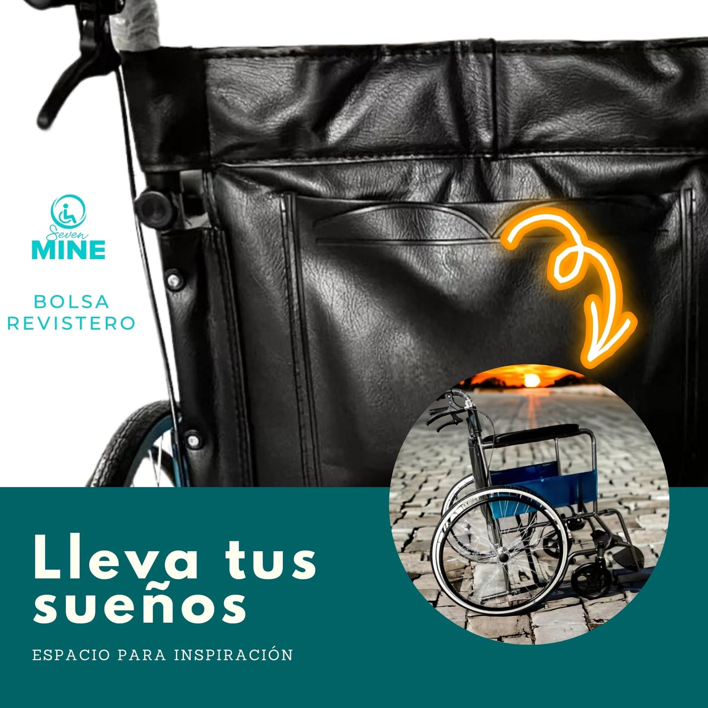 Silla de Ruedas Seven Mine Negra Asiento Ancho Adultos Mayores Confort Máximo