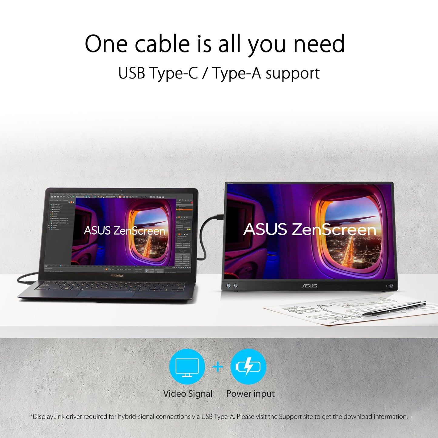 ASUS ZenScreen 1080P - Monitor portátil 15.6" (MB16ACVR) - Full HD, IPS, cuidado de los ojos, sin parpadeo, filtro de luz azul, soporte, suministro de energía USB-C, para laptop, PC, teléfono, consola