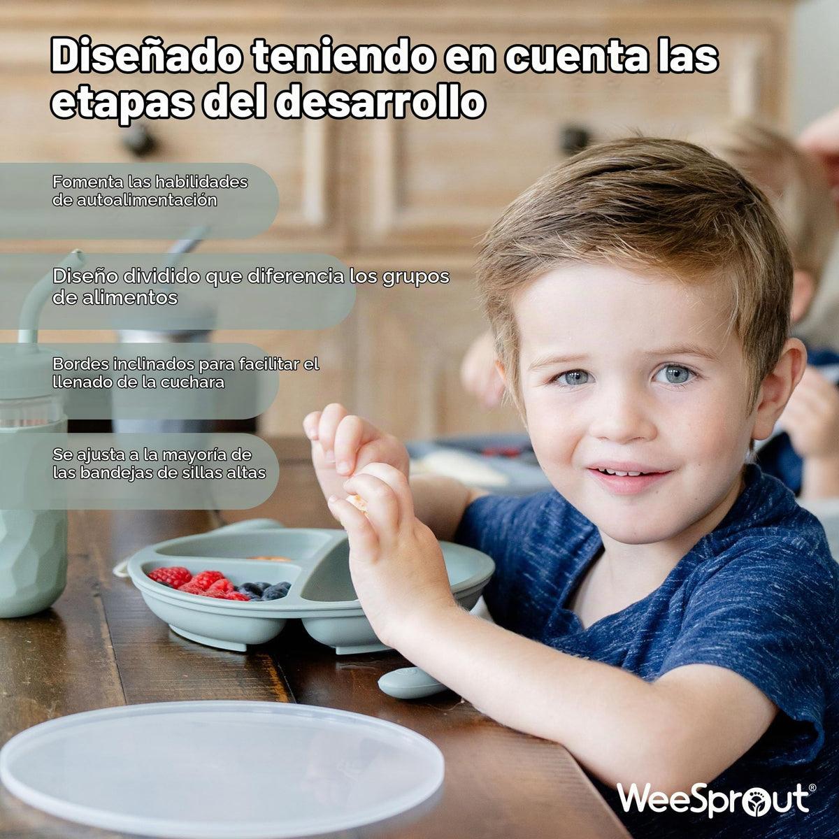 WeeSprout - Platos de silicona con tapas para bebés y niños pequeños (paquete de 3) platos 100% de grado alimenticio para autoalimentación, diseño dividido y bordes elevados para comedores exigentes