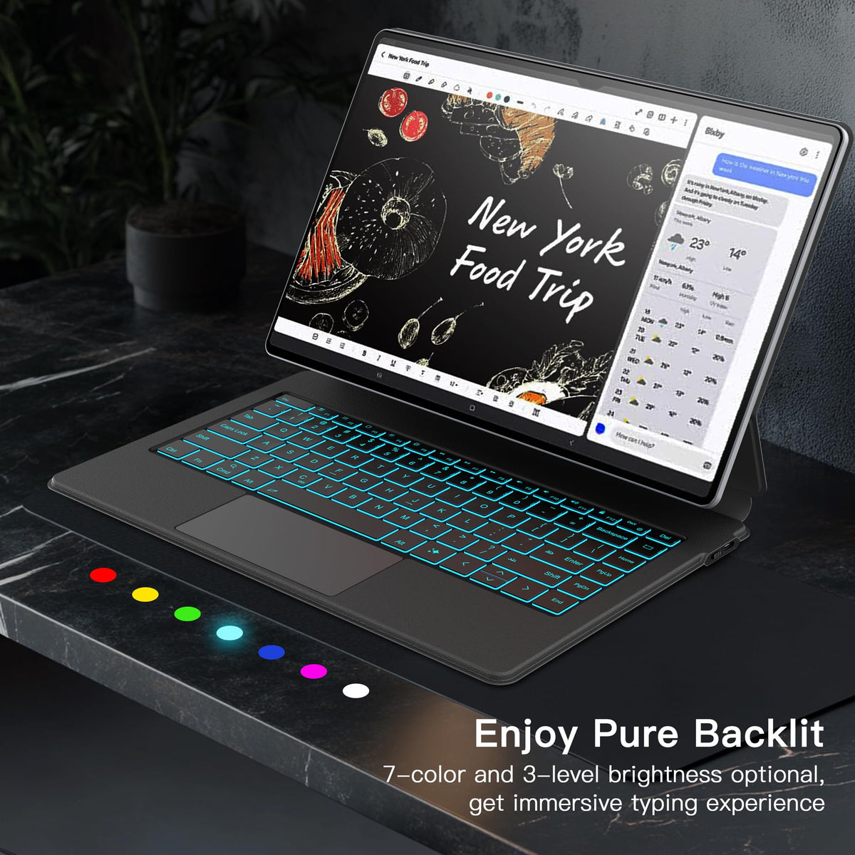Funda Teclado Samsung Galaxy Tab S10/S9/S8 Ultra Negro Soporte Magnético Flotante Retroiluminado 7 Colores