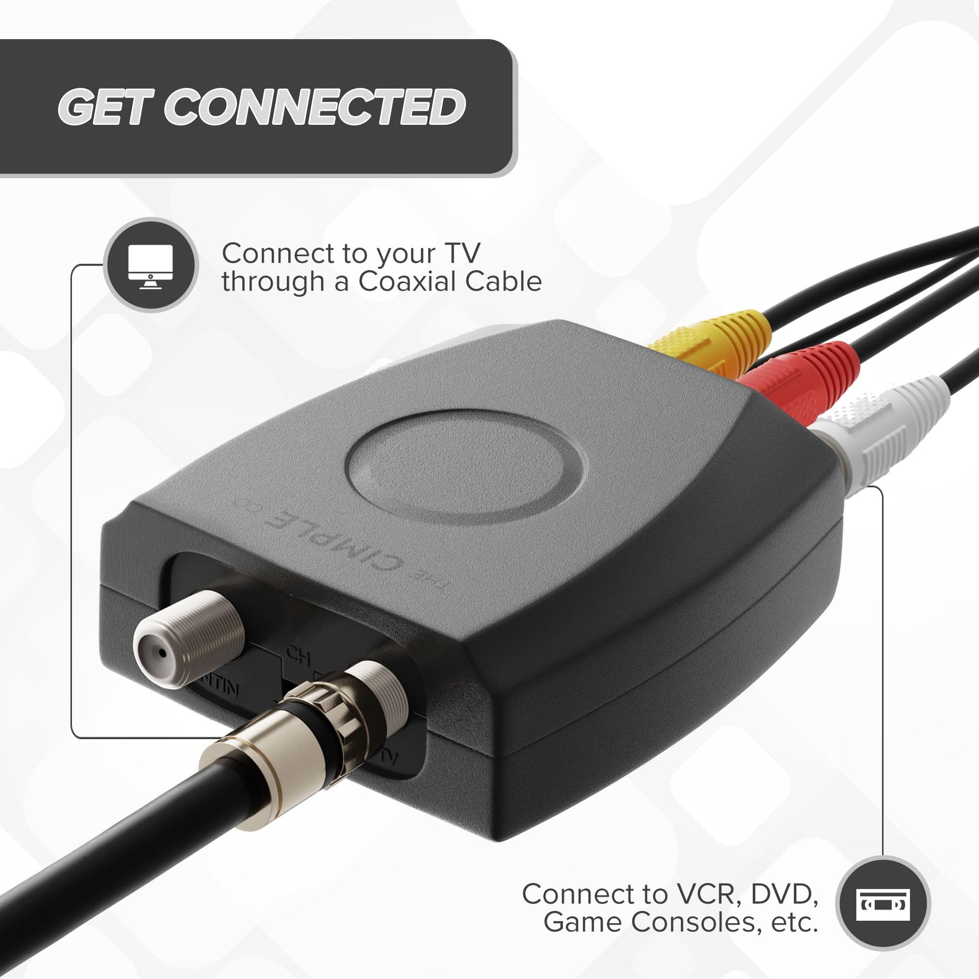 Convertidor HDMI DVI, Componente, RGB, RCA (AV Composite) (Digital y analógico) - Convierte señales HDMI HD para Xbox/PS4/PS3/PC/Laptop/TV/STB/VHS/VCR/Camera/DVD/reproductor Blu-ray, PAL/NTSC, Negro, VIDEO - RCA to COAX