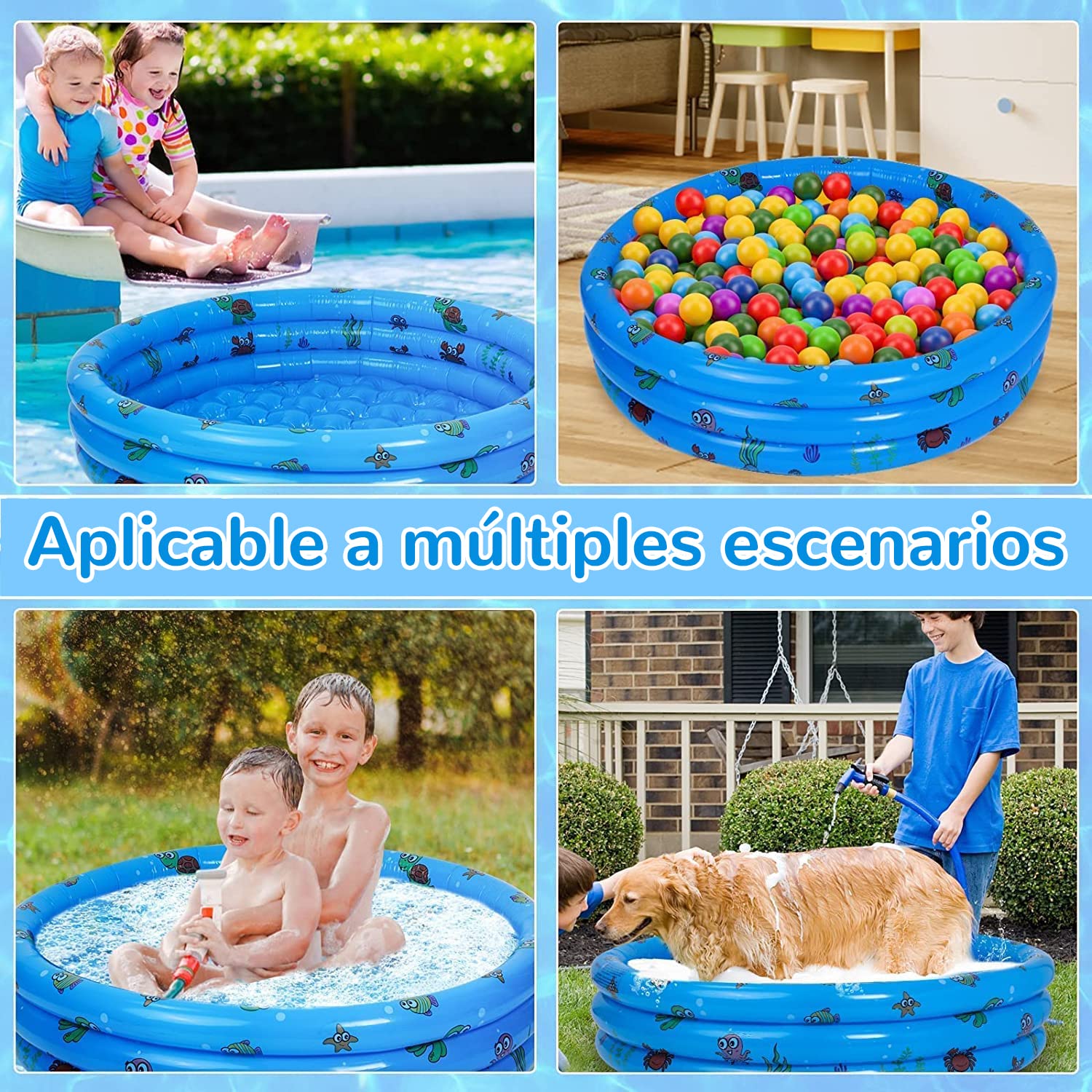 Jesir Alberca Inflable para Niños,Mini Piscina Infantil Redonda De 3 Niveles,Juguete De Agua para Adultos para Niños Y Niñas De Verano,130x40 Cm (Azul)