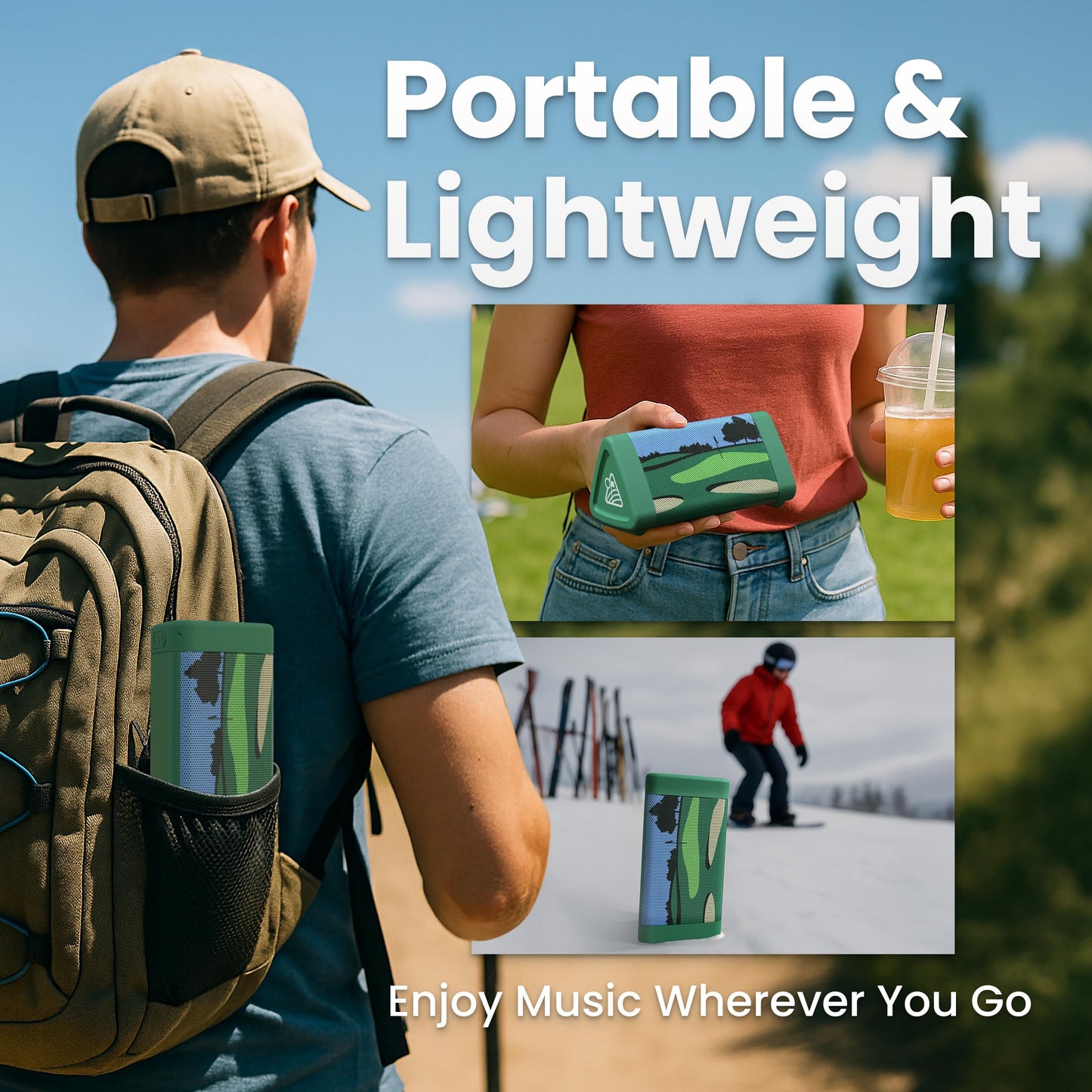 Oontz - Altavoz Bluetooth portátil de Golf con ángulo 3 Mejorado, Sonido de 5.0-10 W, batería de 14 Horas, Alcance inalámbrico de 100 pies, IPX5 Resistente al Agua, Altavoz pequeño económico para