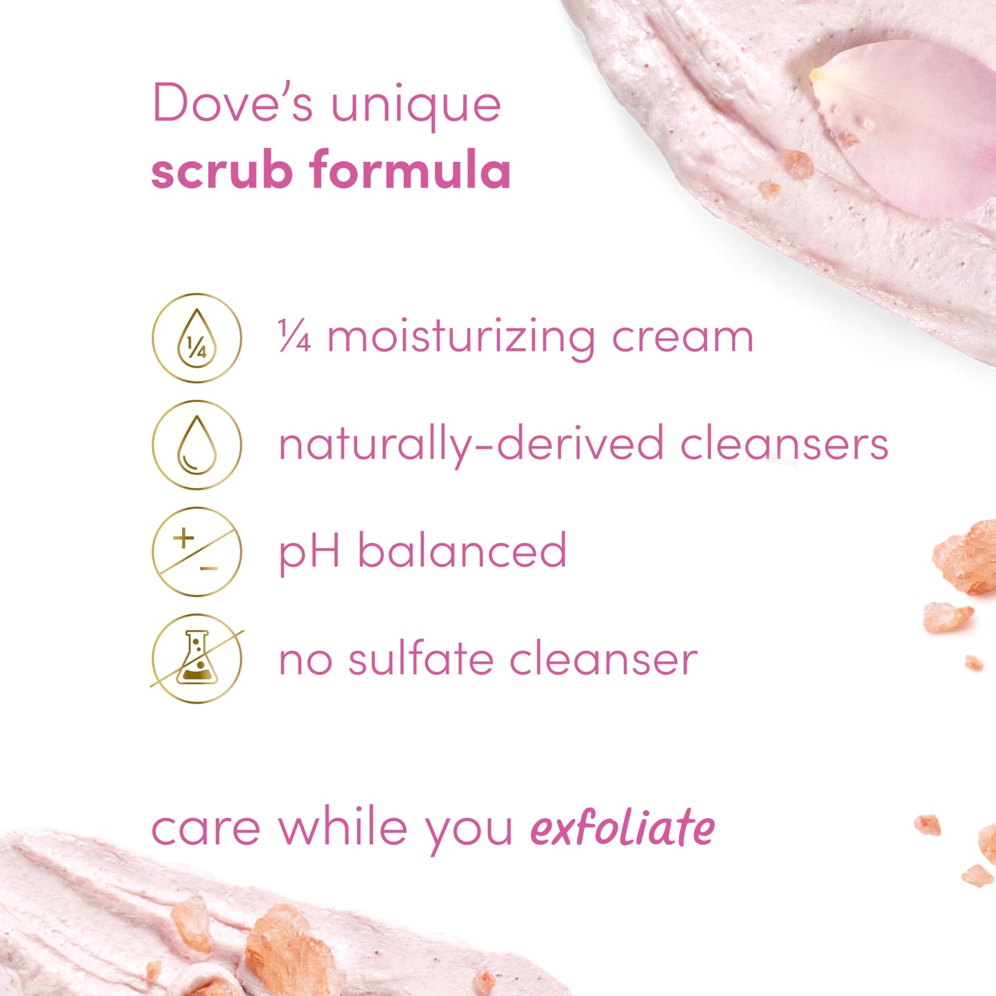 Exfoliante Corporal Dove Rosa Aceite y Sal Himalaya con Crema Humectante