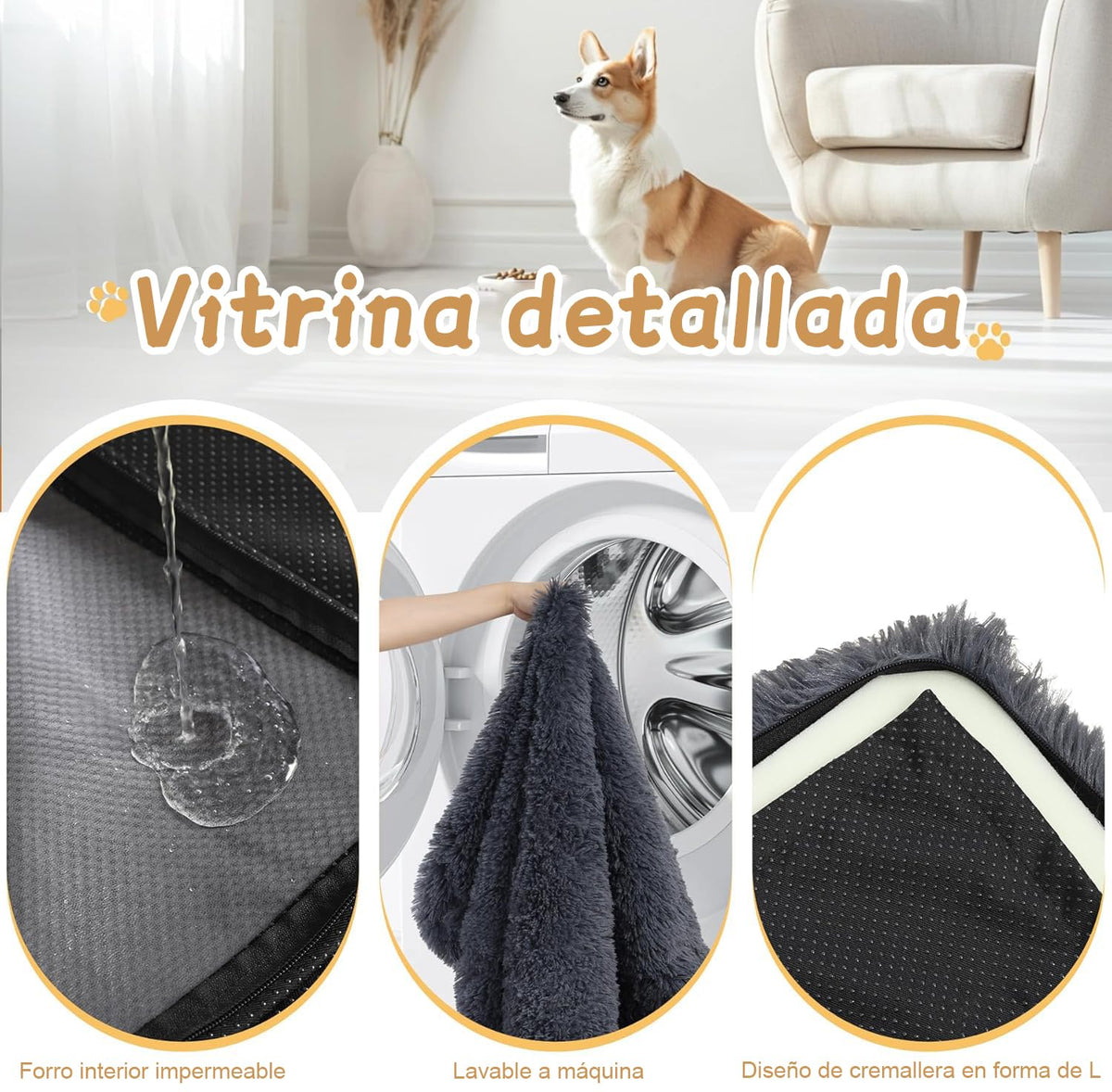 Cama Ortopédica para Perro Muja Grande Almohadillas Extraíbles Antideslizante