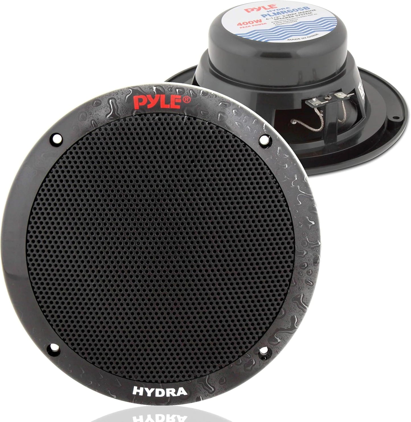 Pyle bocinas Marinas Dobles de 6.5 Pulgadas. Sistema de Sonido estéreo para Exteriores Resistente al Agua. 2 vías. Potencia 400 Watts. 1 par. Negro