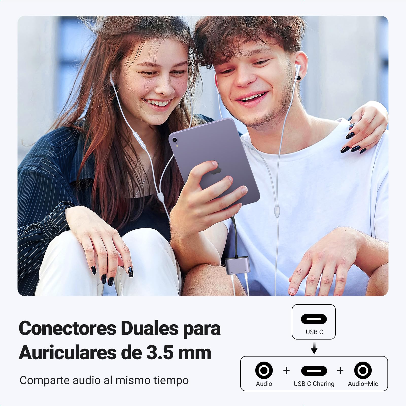 Adaptador USB C UGREEN Negro con 2 Jack 3.5 mm y Carga Rápida PD 60W
