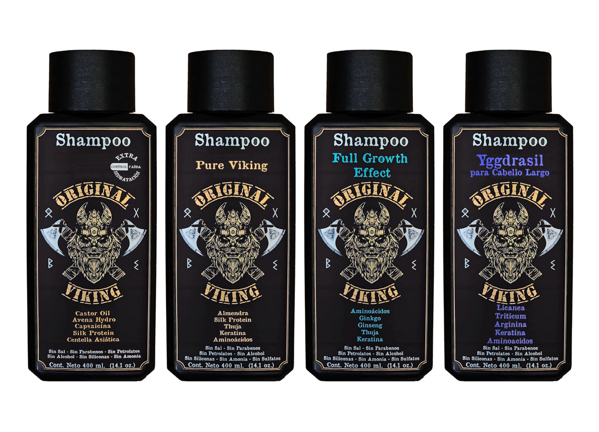 ORIGINAL VIKING | Shampoo Full Growth Effect. Shampoo Premium de Crecimiento con proteínas, extractos, sin formaldehídos, sin parabenos, sin alcohol, sin sal añadida, sin siliconas. 400ml
