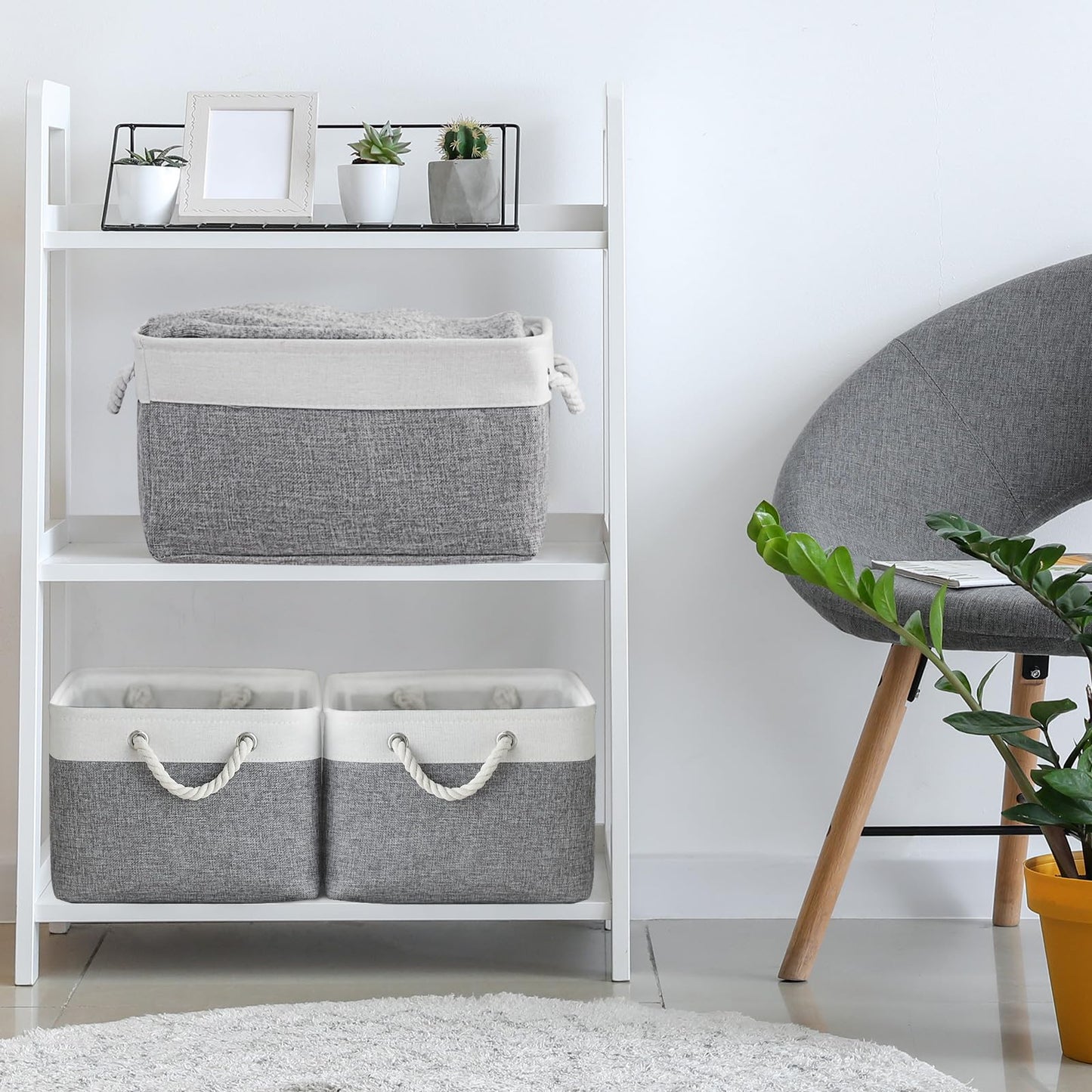 TheWarmHome - Cesta de almacenamiento para organizar, 15.7 x 11.8 x 8.2 pulgadas, paquete de 3 contenedores plegables de almacenamiento para estantes, cubos de almacenamiento de tela para regalo de